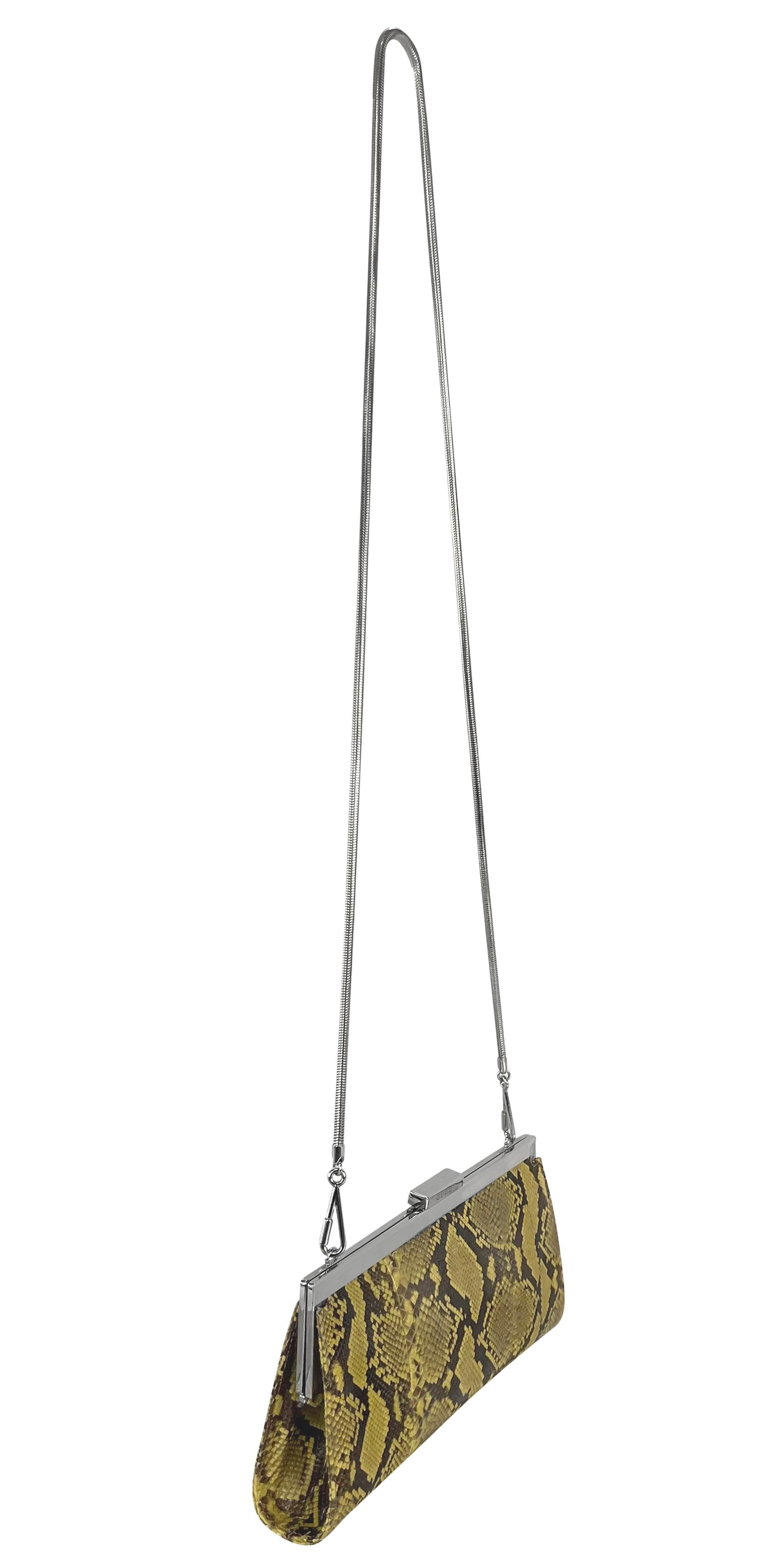 S/S 1996 Gucci by Tom Ford Runway Yellow Genuine Python Skin Chain Crossbody Bag For Sale 6