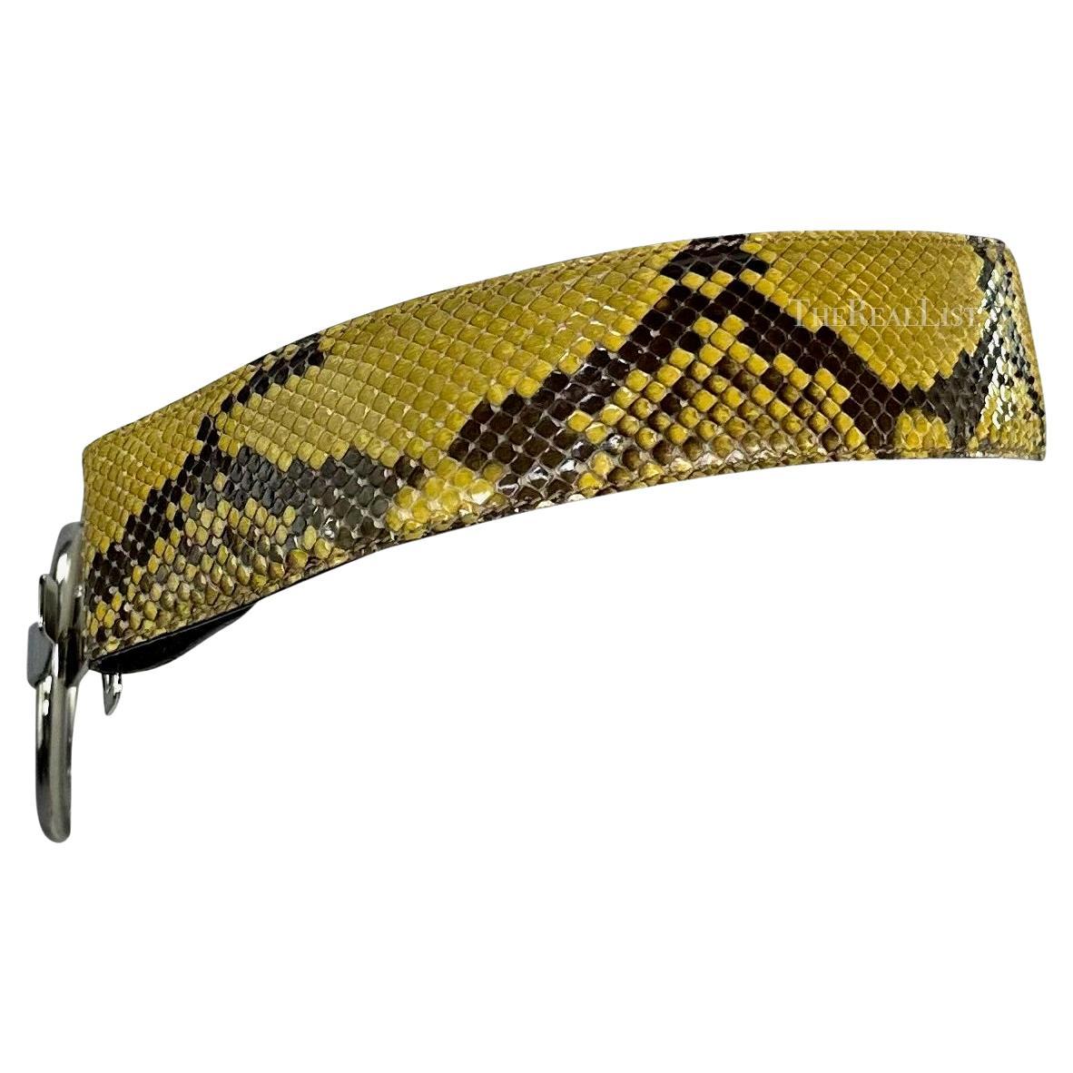 S/S 1996 Gucci by Tom Ford Runway Yellow Python Silver Ring Logo Hip Belt For Sale 1