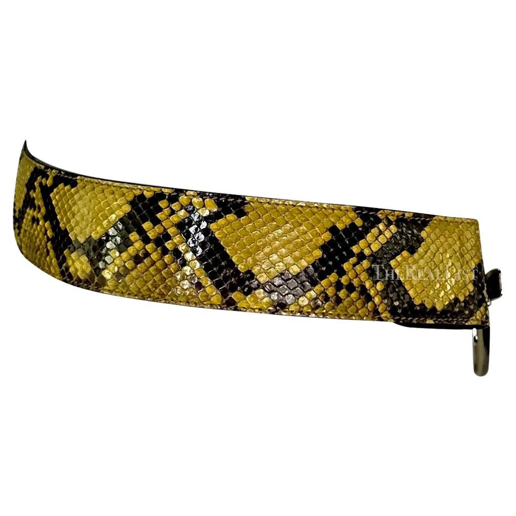 S/S 1996 Gucci by Tom Ford Runway Yellow Python Silver Ring Logo Hip Belt For Sale 4