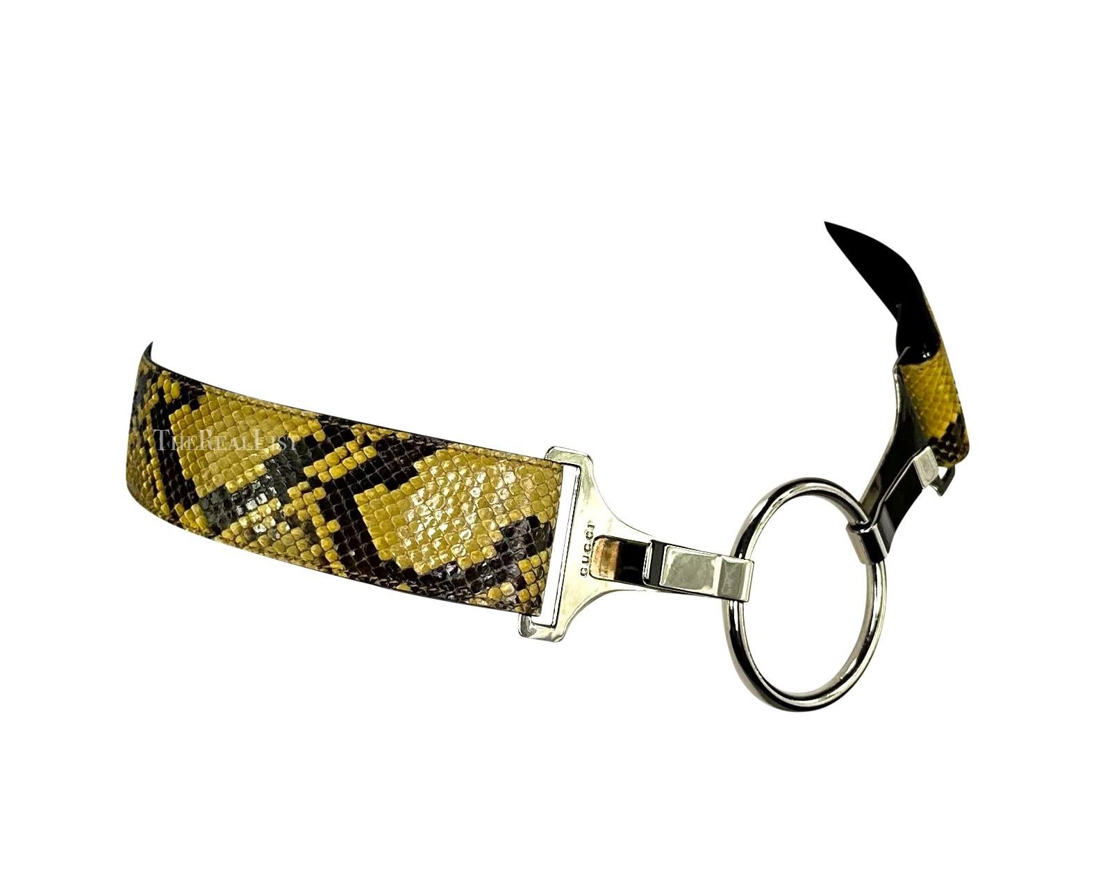 S/S 1996 Gucci by Tom Ford Runway Yellow Python Silver Ring Logo Hip Belt For Sale 5