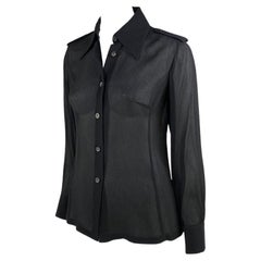 S/S 1996 Gucci by Tom Ford Sheer Black Crepe Silk Military Epaulette Button Top