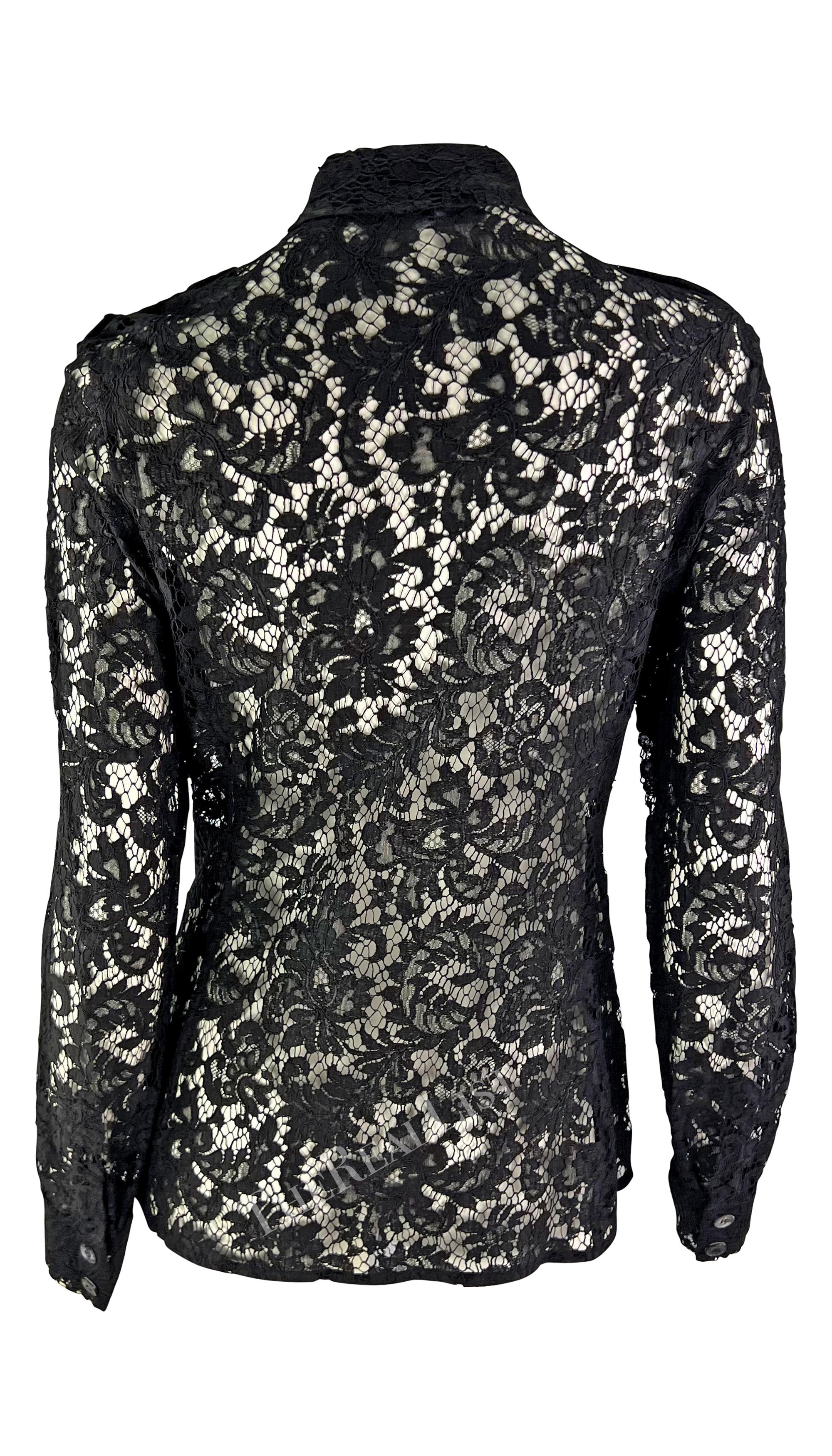 S/S 1996 Gucci by Tom Ford Sheer Black Lace Button Up Shirt For Sale 3
