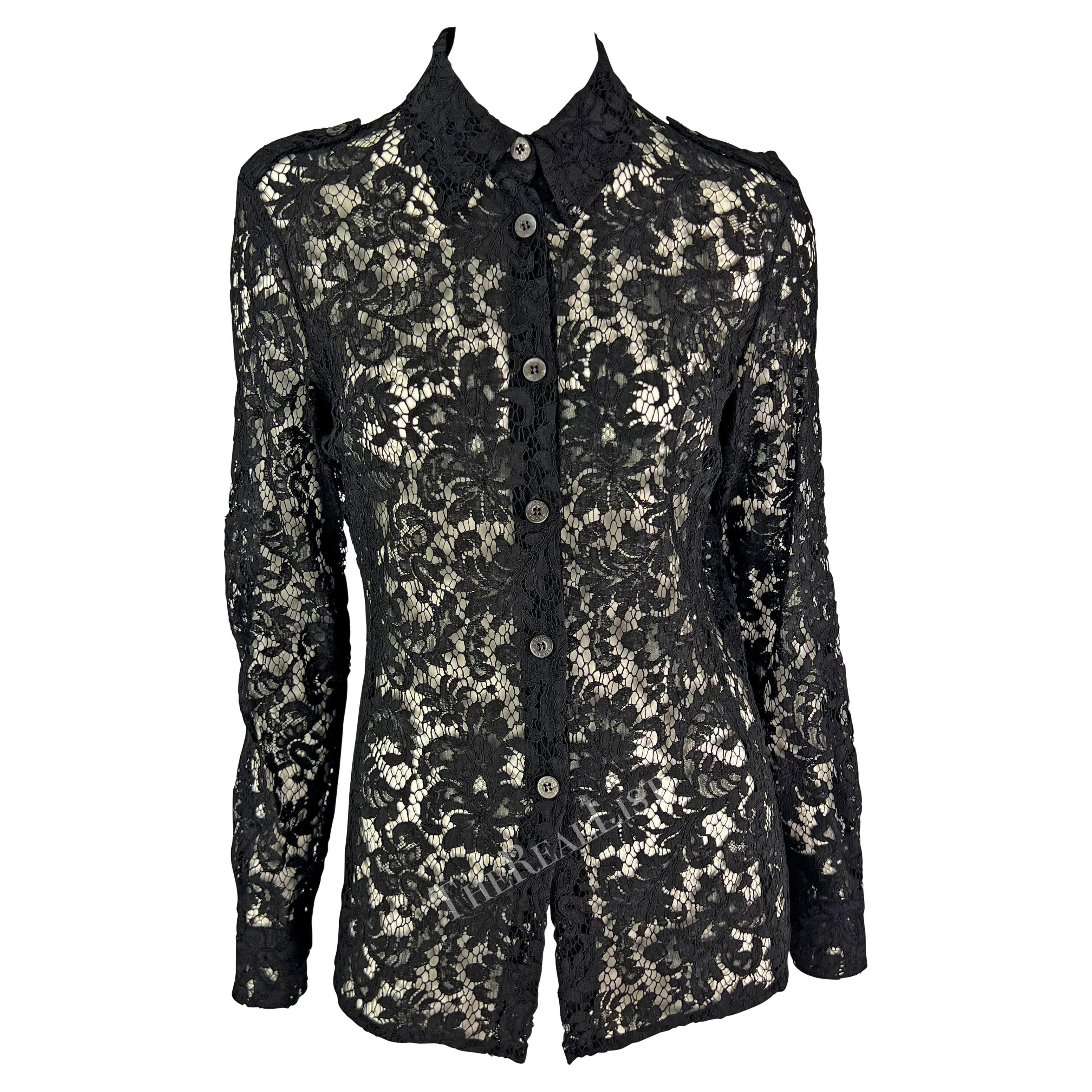 S/S 1996 Gucci by Tom Ford Sheer Black Lace Button Up Shirt For Sale
