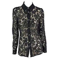 Retro S/S 1996 Gucci by Tom Ford Sheer Black Lace Button Up Shirt