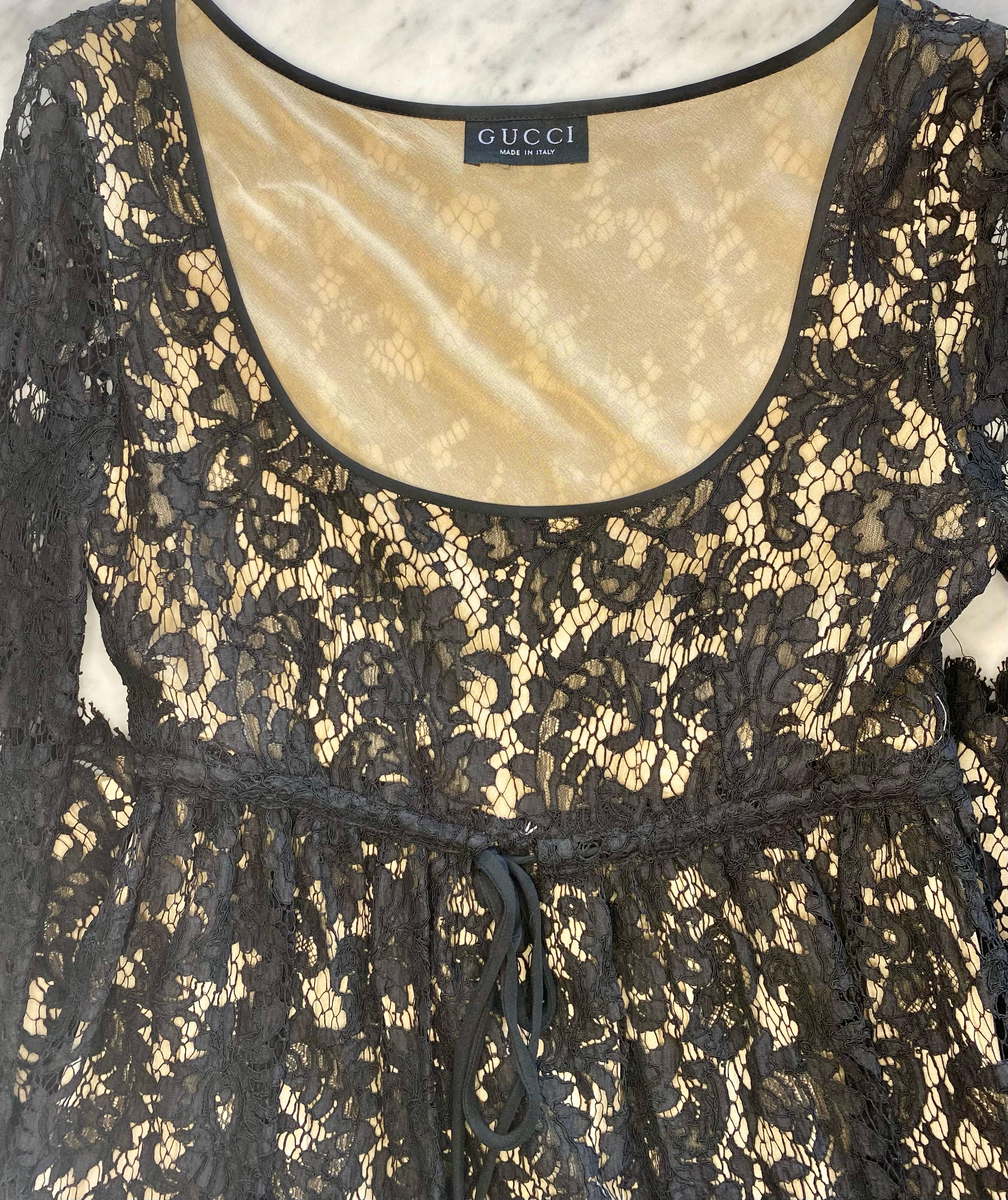 Black S/S 1996 Gucci by Tom Ford Sheer Lace Mini Babydoll Dress