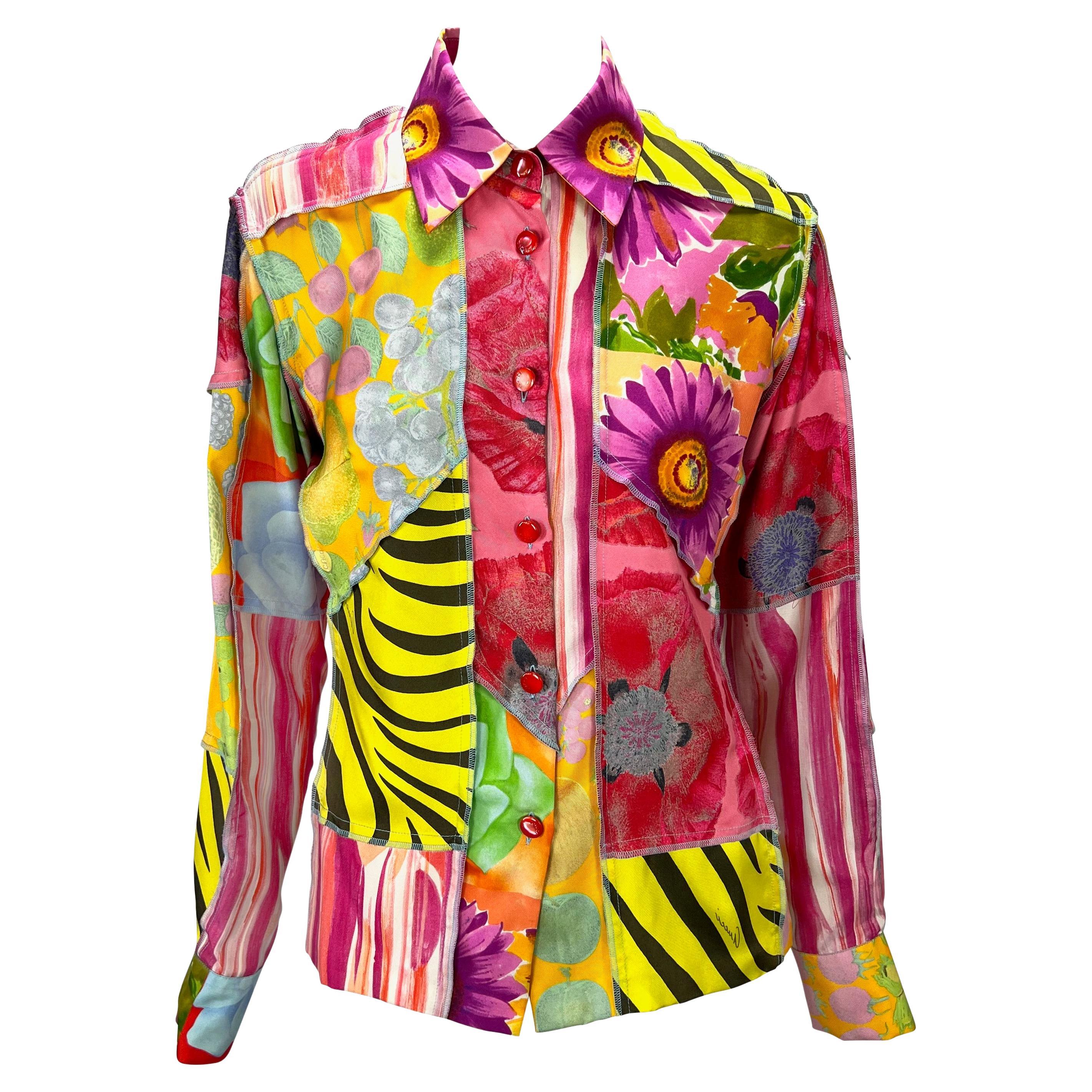 S/S 1996 Gucci by Tom Ford Silk Patchwork Inside Out Print Button Up Blouse