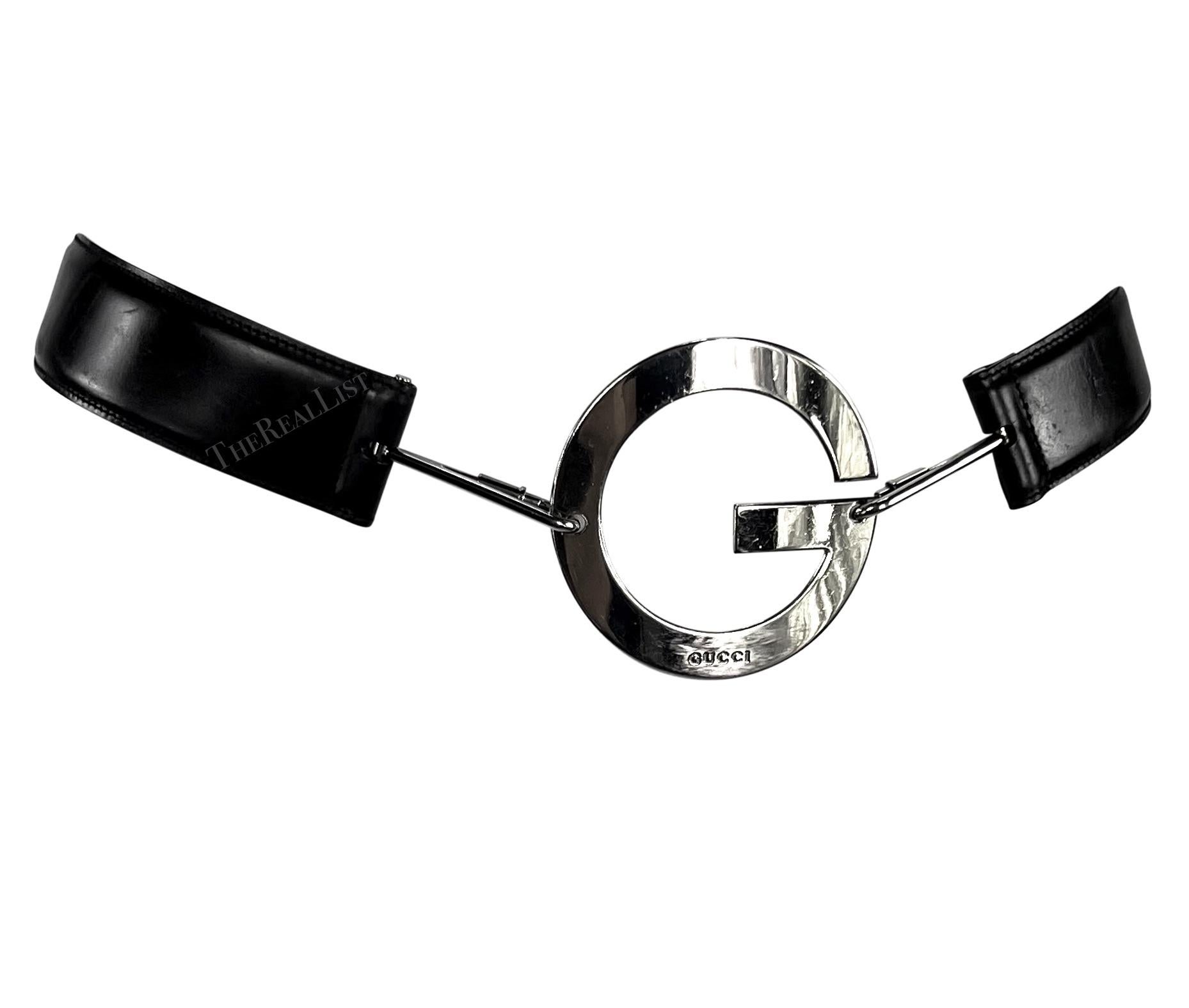 S/S 1996 Gucci by Tom Ford Silver Round G Medallion Buckle Black Belt For Sale 9