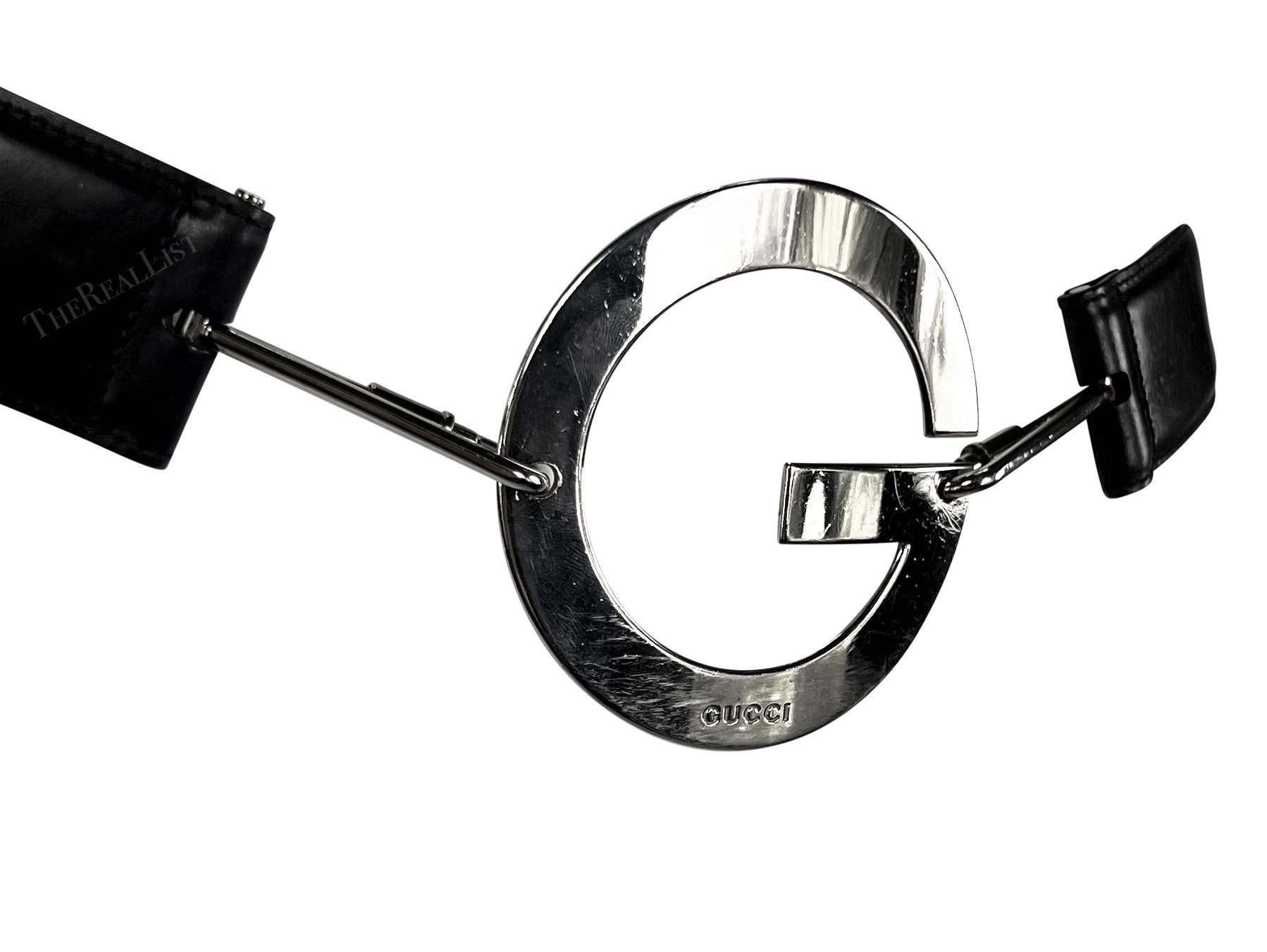 S/S 1996 Gucci by Tom Ford Silver Round G Medallion Buckle Black Belt For Sale 10