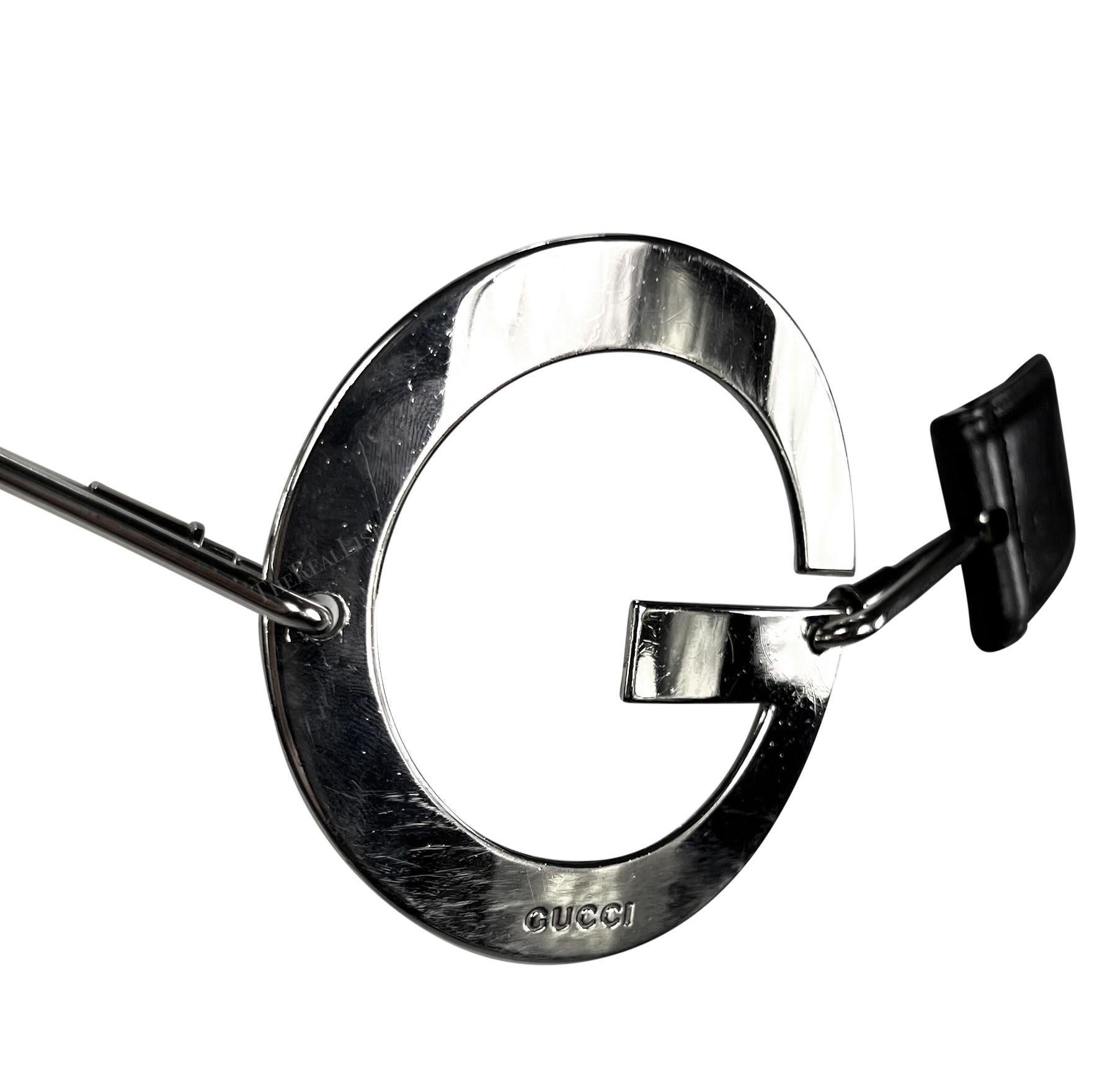 S/S 1996 Gucci by Tom Ford Silver Round G Medallion Buckle Black Belt For Sale 11