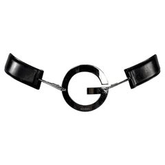 Vintage S/S 1996 Gucci by Tom Ford Silver Round G Medallion Buckle Black Belt