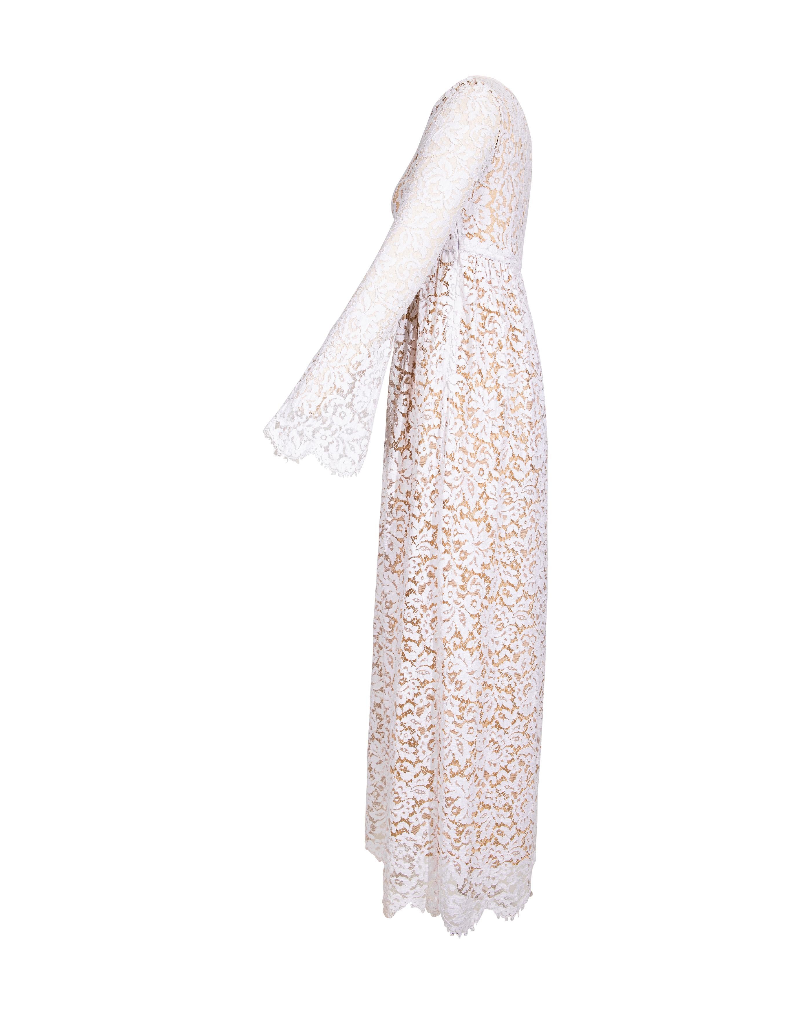 S/S 1996 Gucci by Tom Ford White Lace Gown with Nude Lining 1
