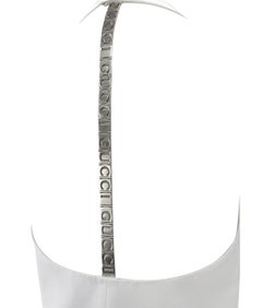 S/S 1996 Gucci by Tom Ford White Metal Logo Spine Backless Halter Dress