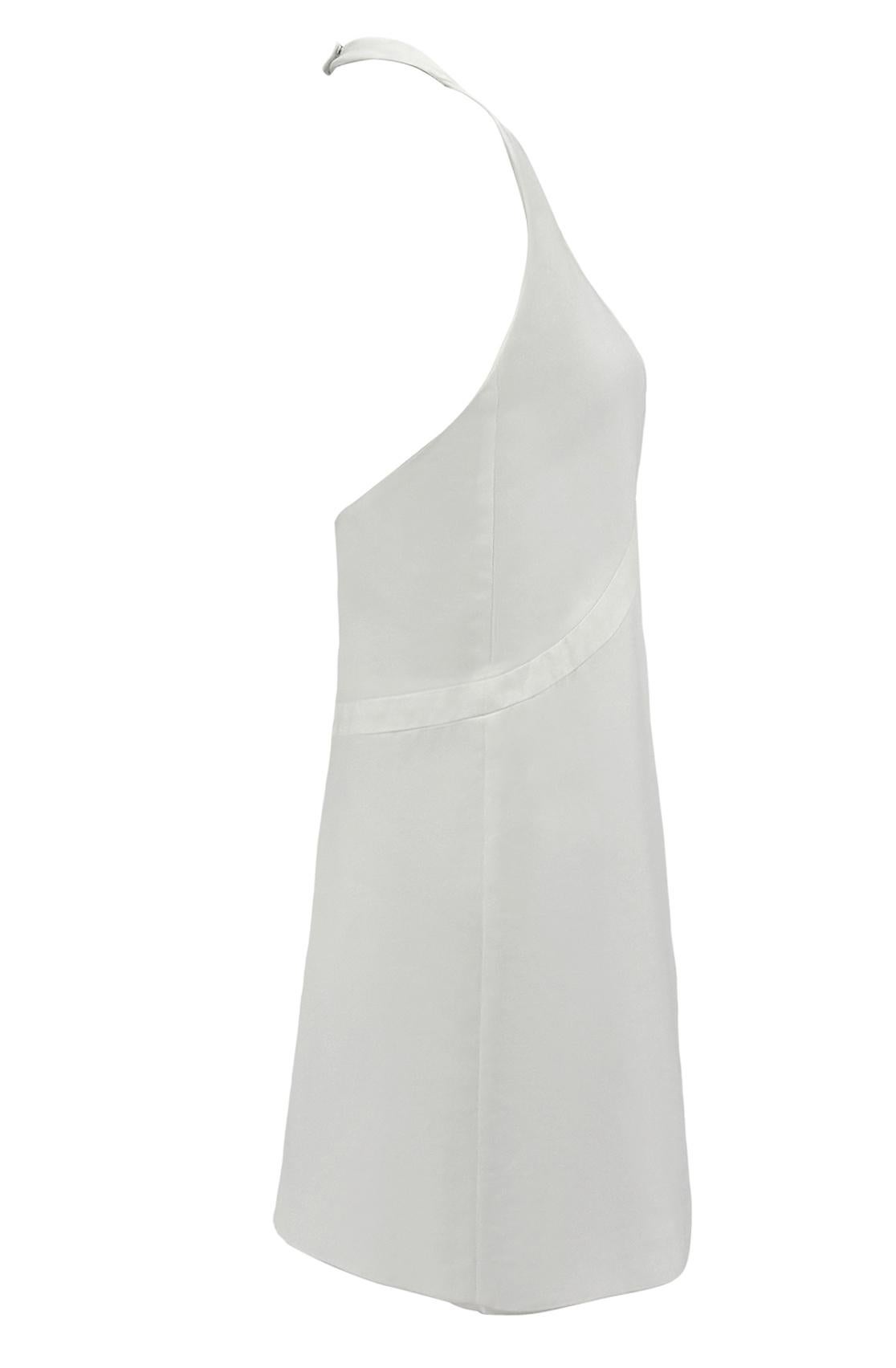 Gray S/S 1996 Gucci by Tom Ford White Metal Logo Spine Backless Halter Dress For Sale