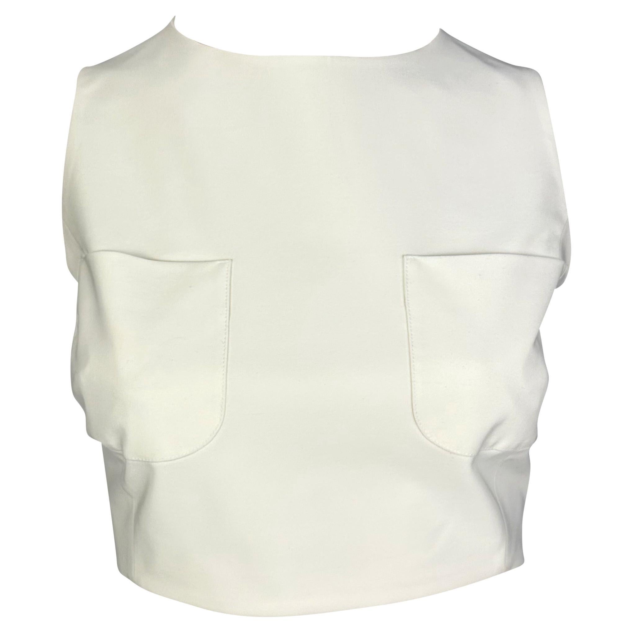 S/S 1996 Gucci by Tom Ford White Silk Crop Top Two Front Pockets For Sale