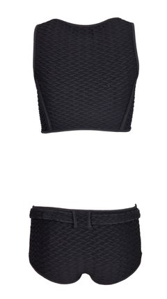 S/S 1996 Gucci Tom Ford Black Bond Girl Crop Top & Shorts Logo Belt Set