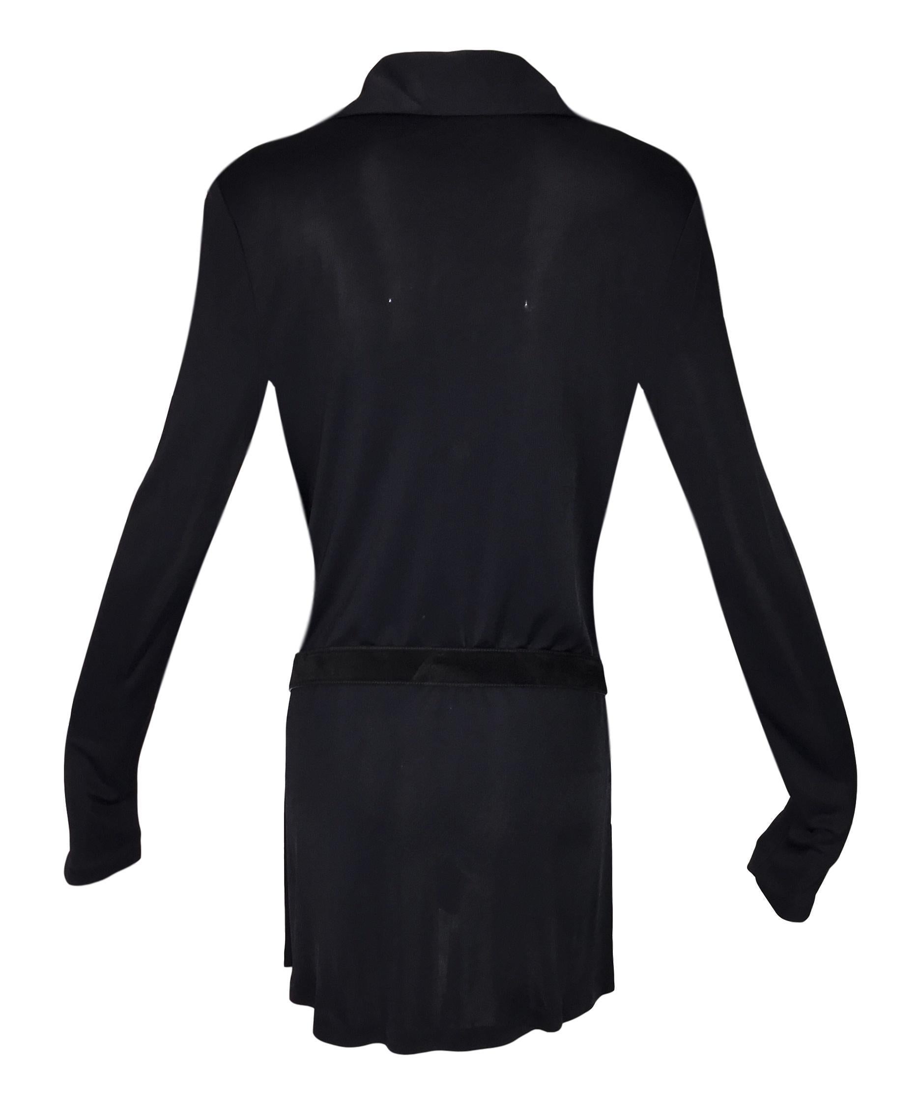 S/S 1996 Gucci Tom Ford Black Corset Plunging Tunic Micro Mini Dress Logo Belt M In Good Condition In Yukon, OK