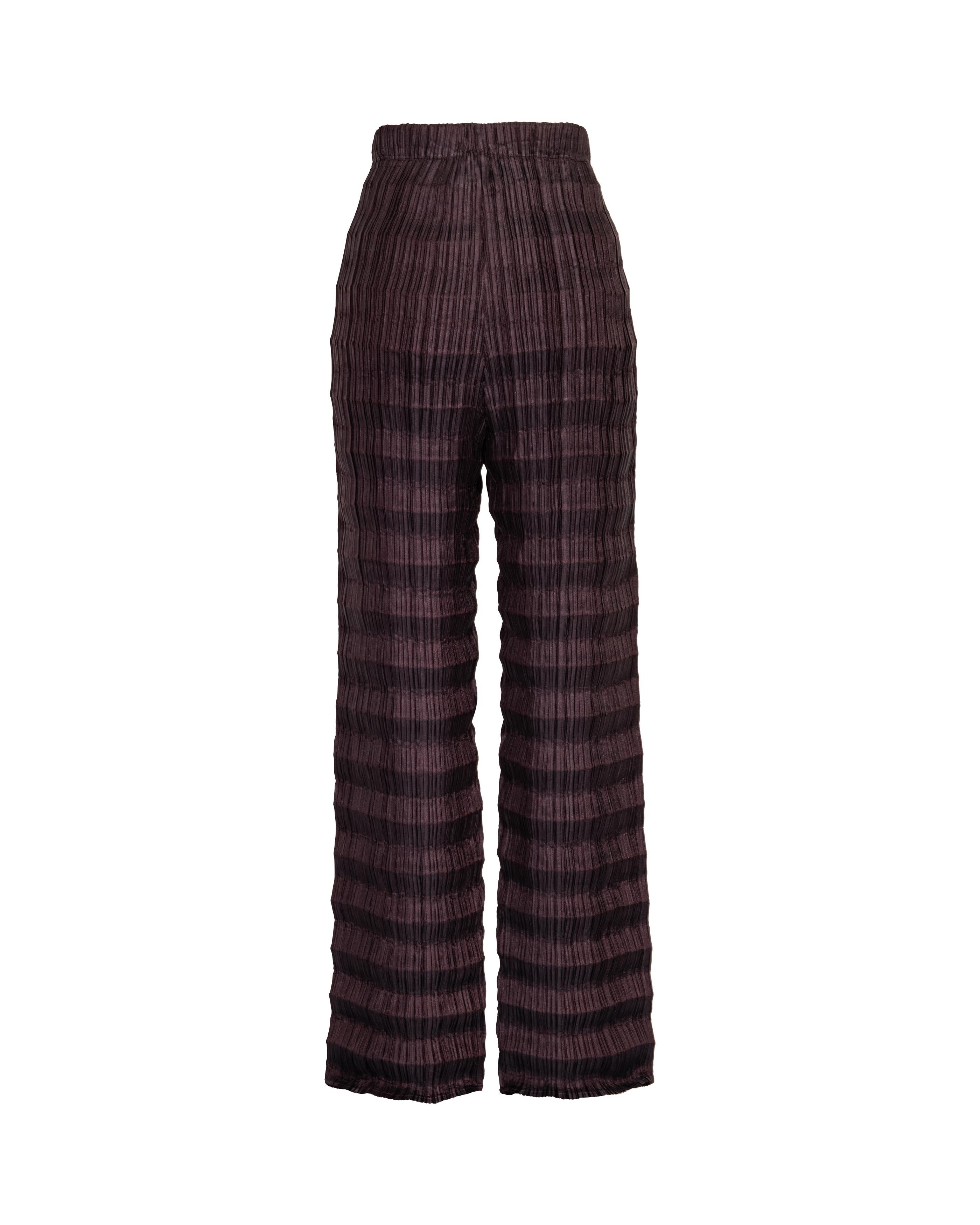 S/S 1996 Issey Miyake Brown-Purple Pleated Accordion Pant Set 7