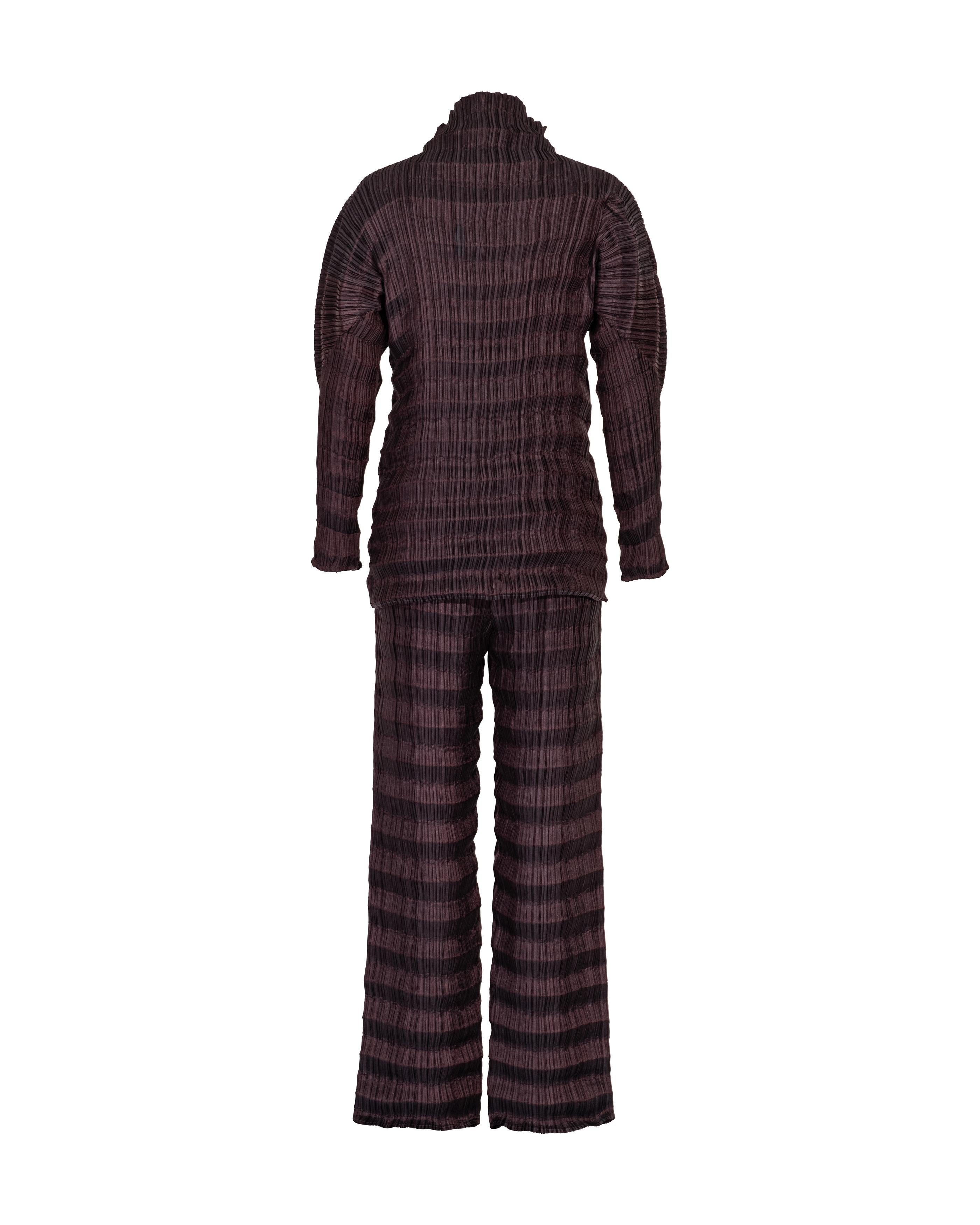 S/S 1996 Issey Miyake Brown-Purple Pleated Accordion Pant Set In Excellent Condition In North Hollywood, CA