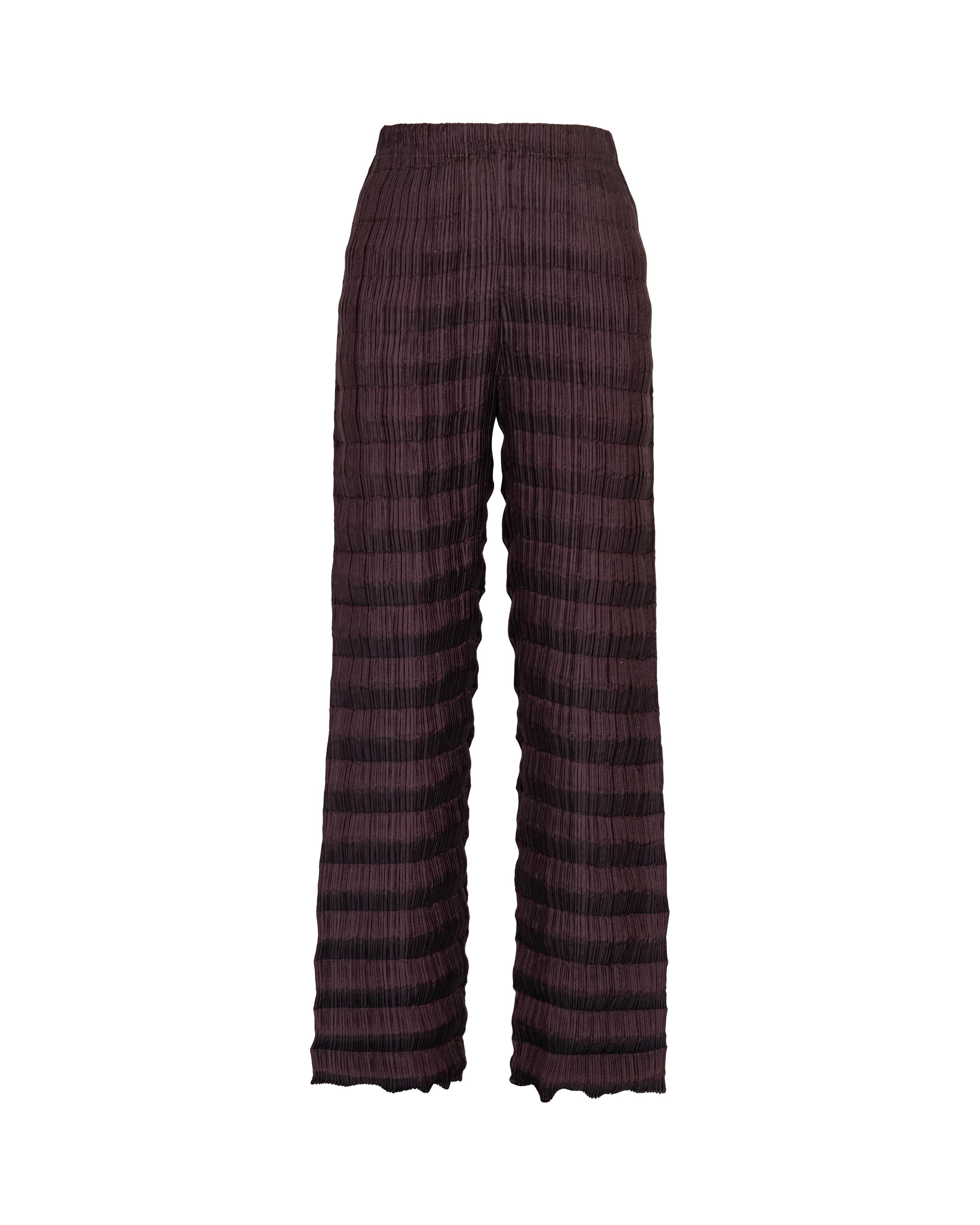 S/S 1996 Issey Miyake Brown-Purple Pleated Accordion Pant Set 5