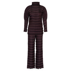 S/S 1996 Issey Miyake Brown-Purple Pleated Accordion Pant Set