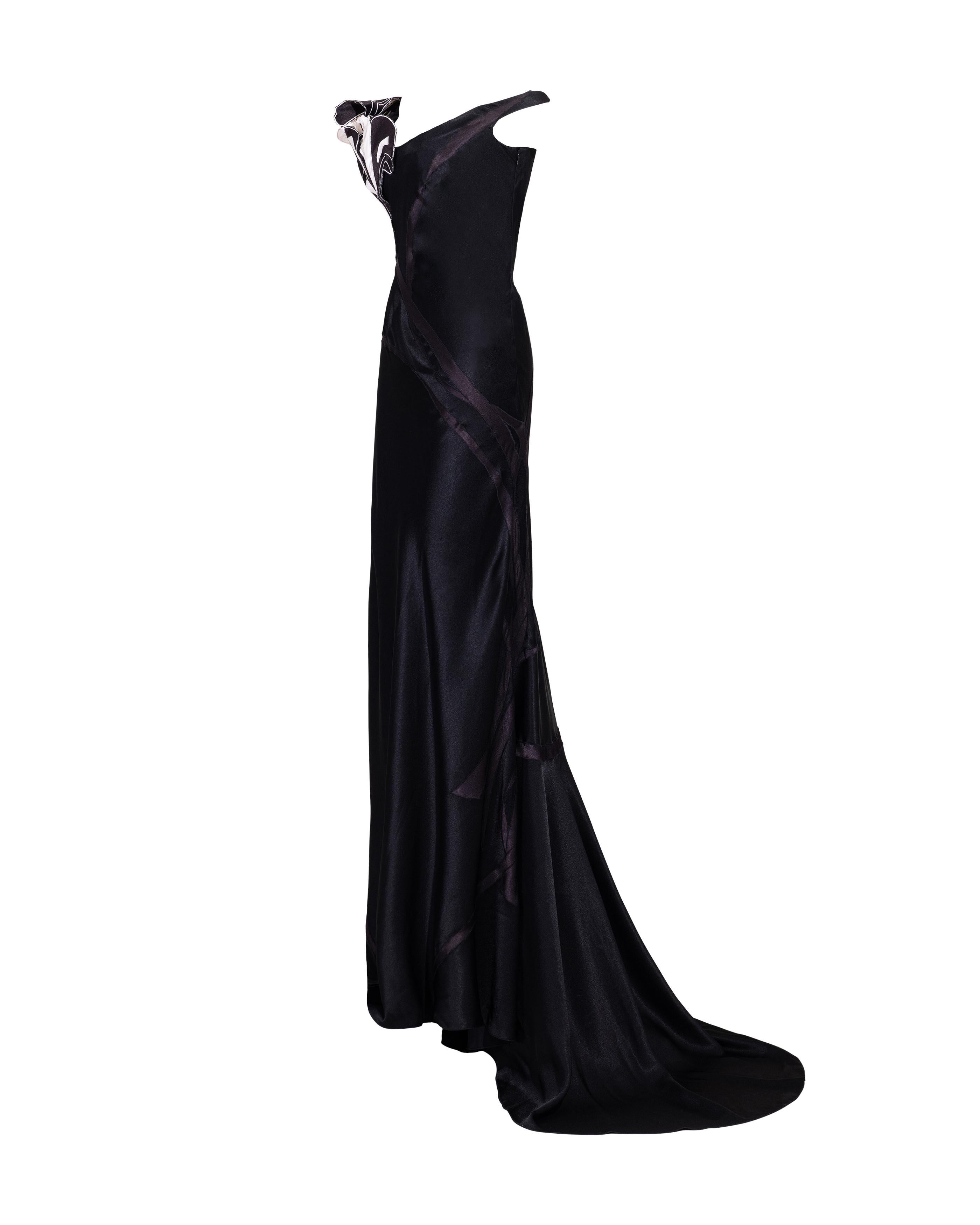 S/S 1996 John Galliano Black and White Sculptural Sleeve Gown with Train In Excellent Condition In North Hollywood, CA