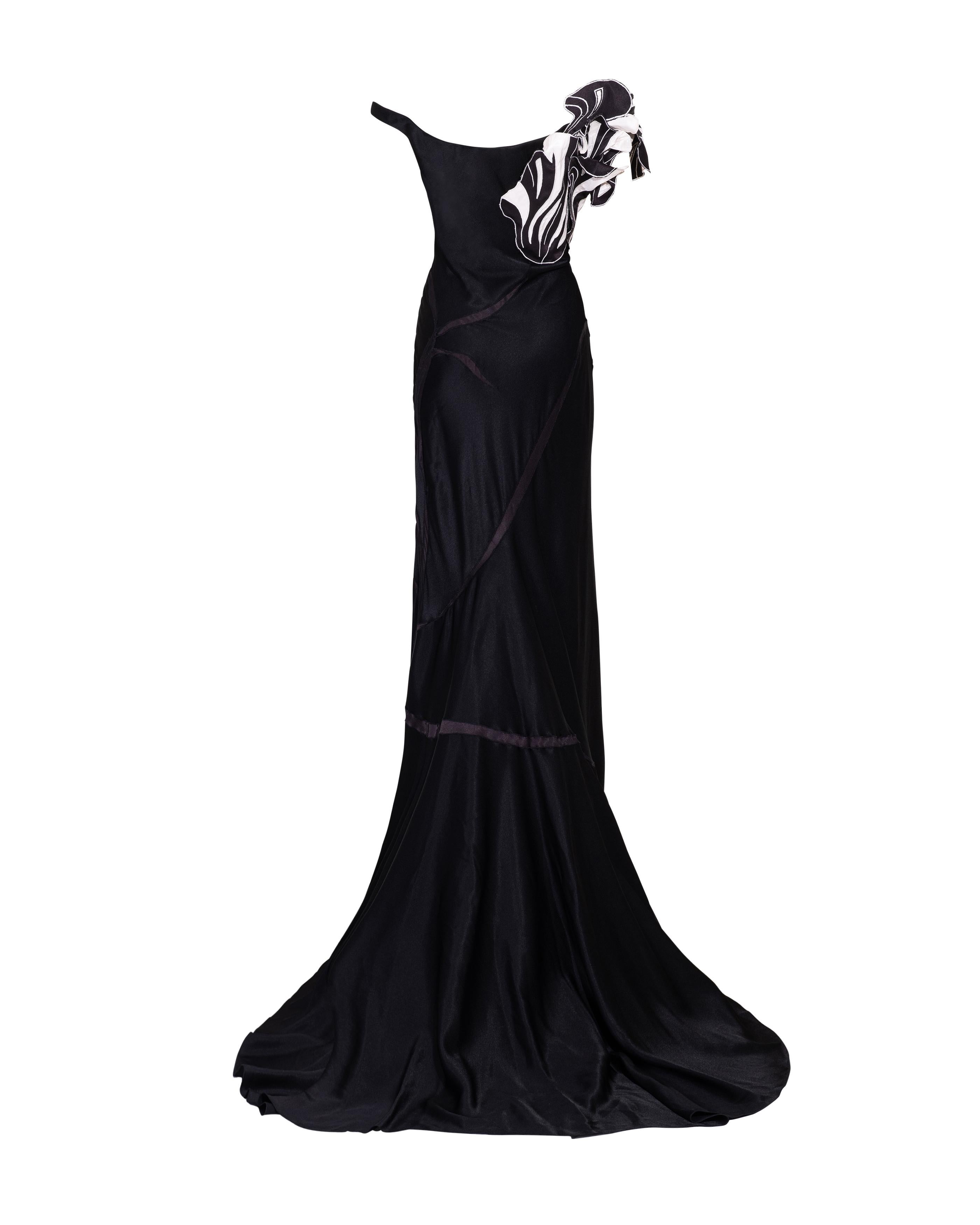 S/S 1996 John Galliano Black and White Sculptural Sleeve Gown with Train 1