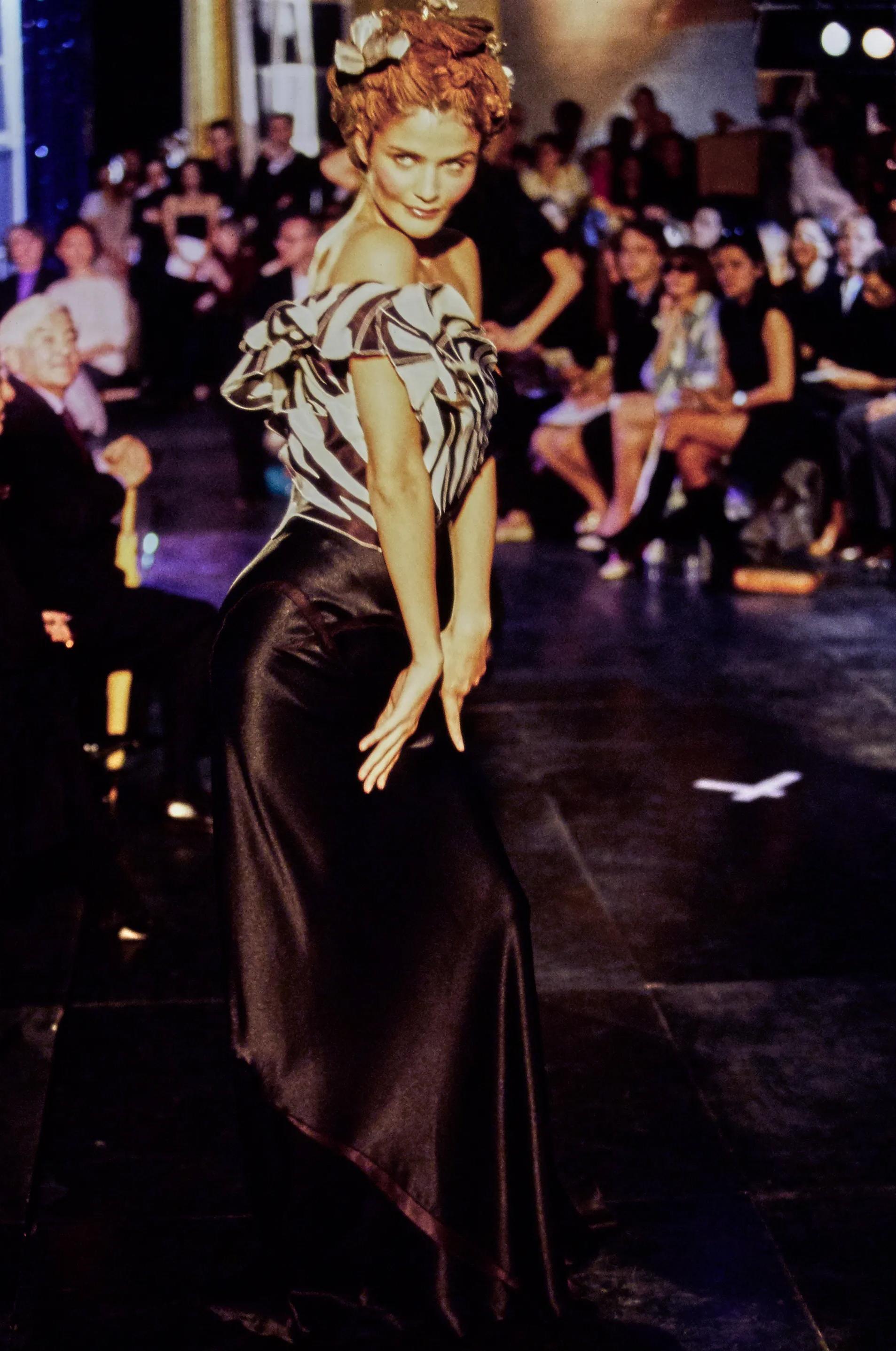S/S 1996 John Galliano Black and White Sculptural Sleeve Gown with Train 5