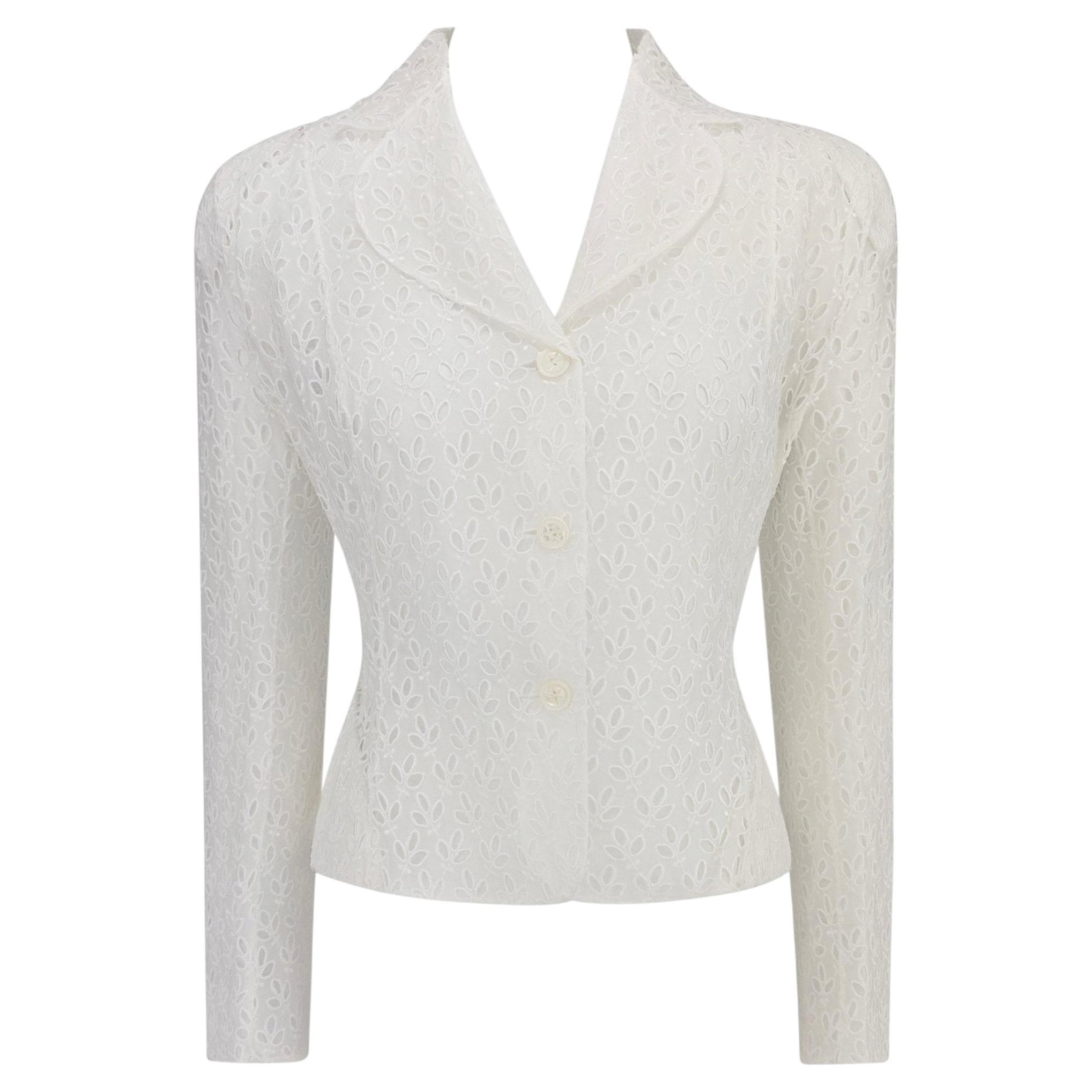 S/S 1996 John Galliano Paris Broderie Anglaise Ballet Peplum White Jacket Blazer