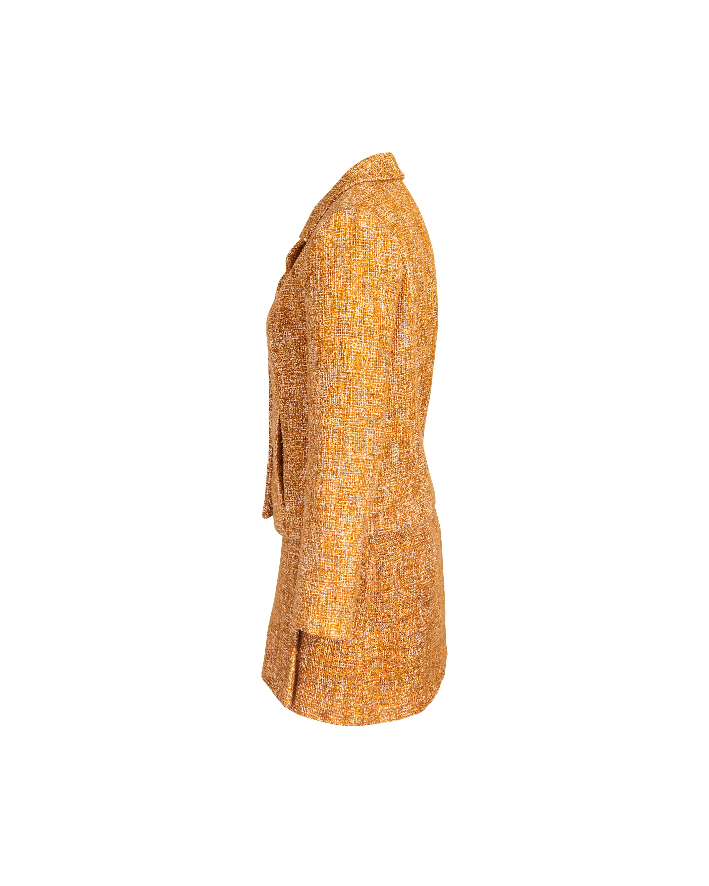 S/S 1996 Prada by Miuccia Prada Orange Tweed Skirt Set In Excellent Condition In North Hollywood, CA
