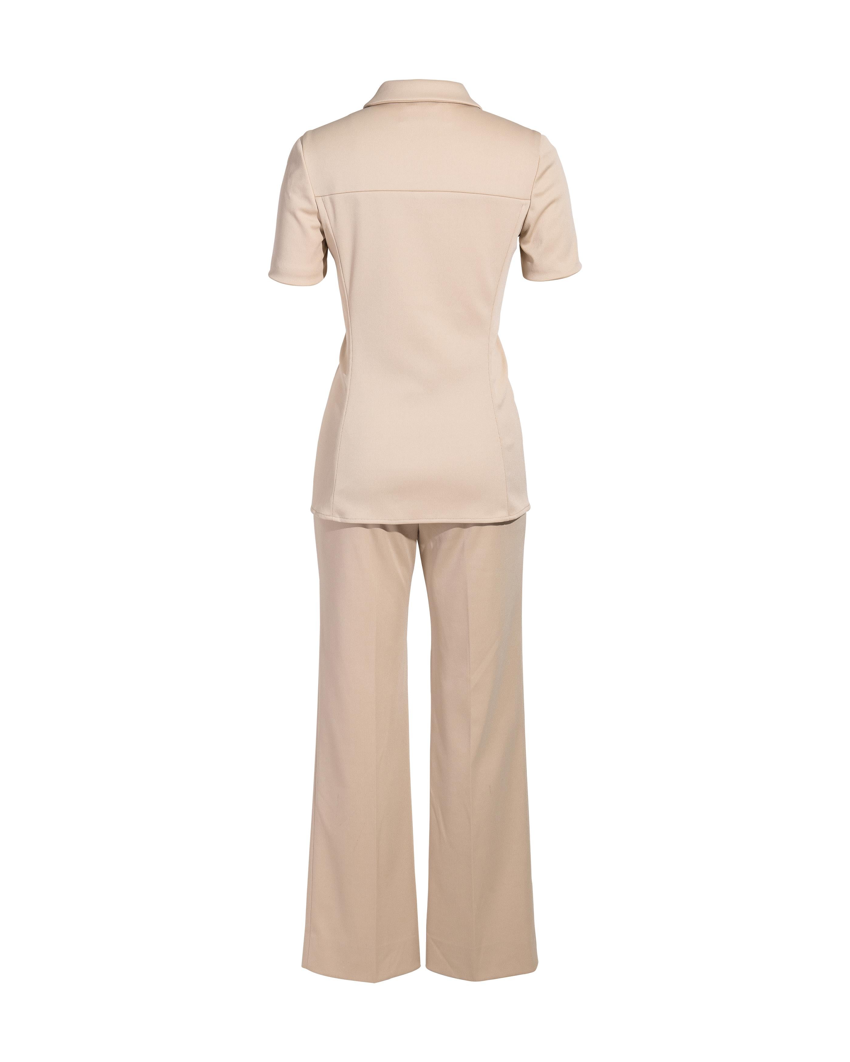 Beige S/S 1996 Prada by Miuccia Prada Short Sleeve Pant Suit Set