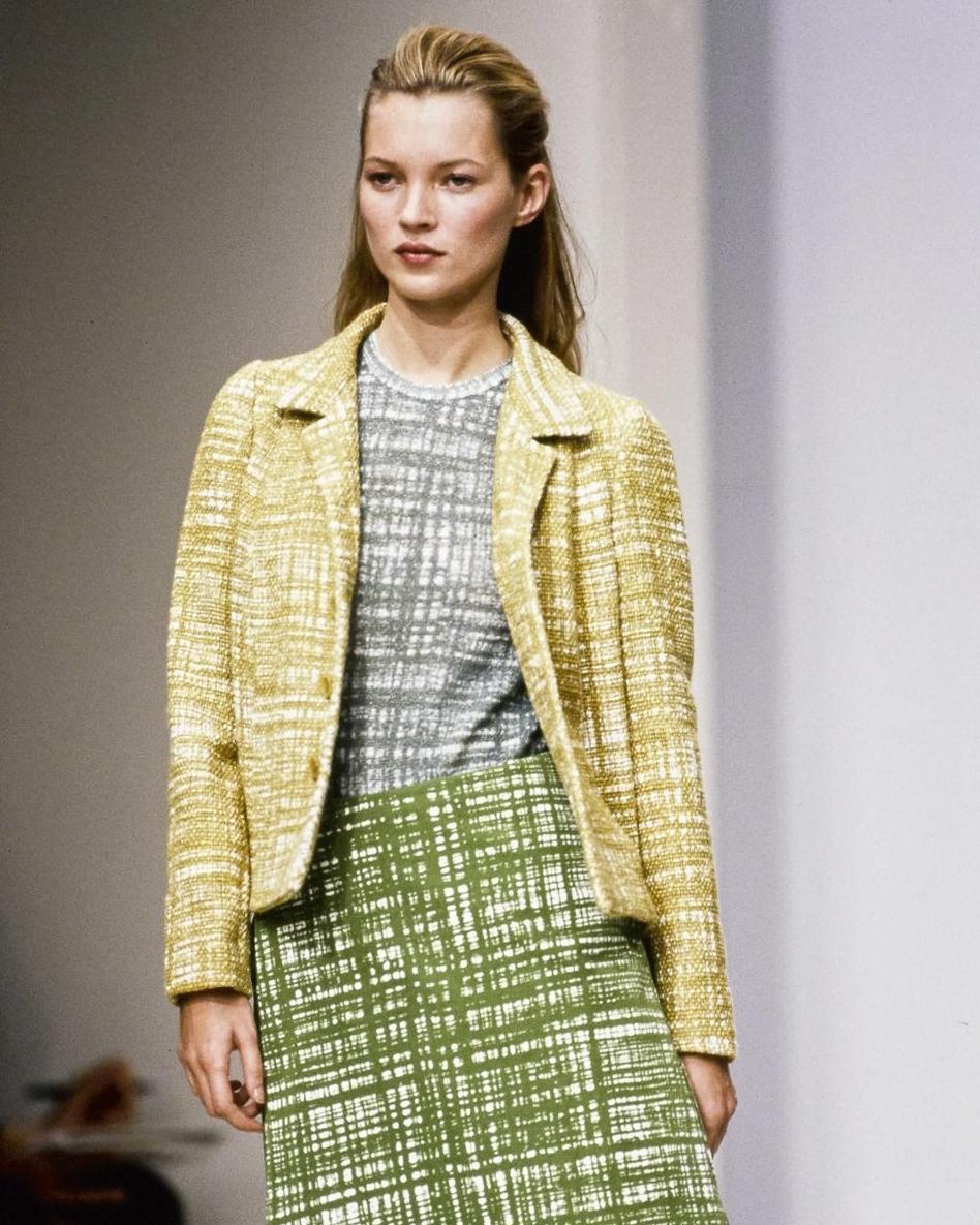 S/S 1996 Prada by Miuccia Prada Yellow-Green Tweed Skirt Set 2