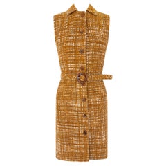 S/S 1996 Prada 'Ugly Chic' Orange Tweed Belted Sleeveless Dress