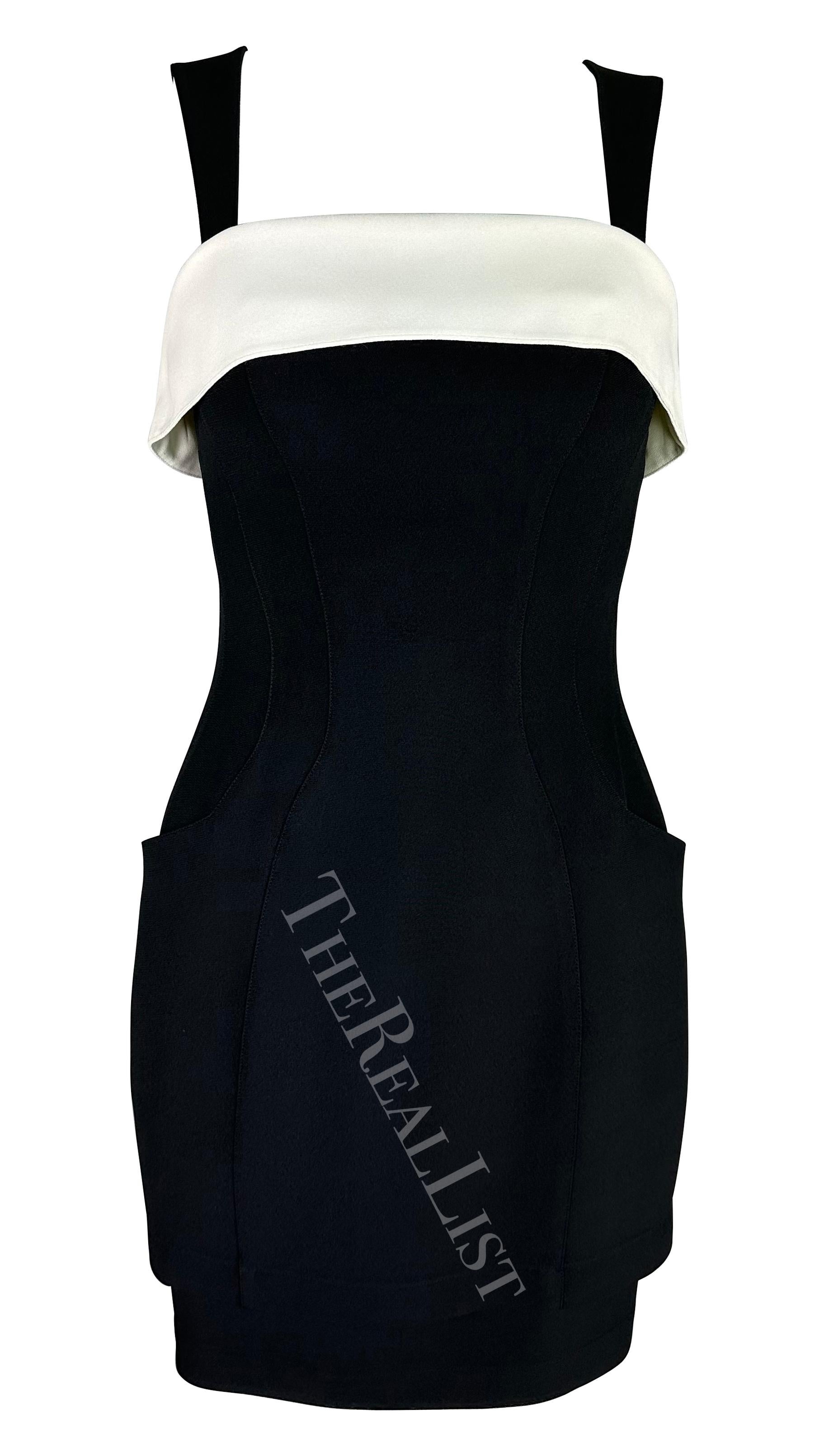 S/S 1996 Thierry Mugler Runway Black White Trim Cinched Mini Dress In Good Condition In West Hollywood, CA