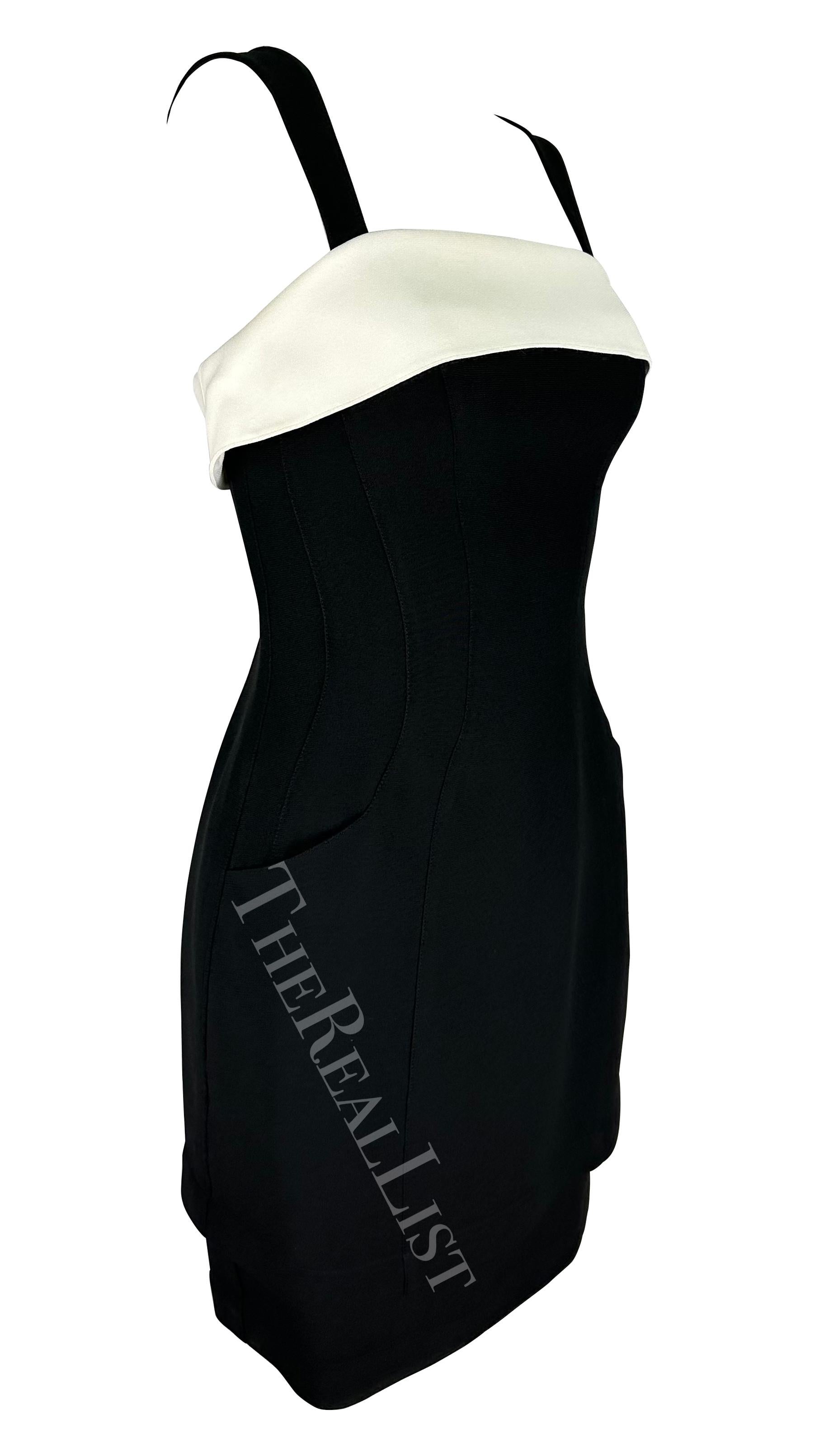 Women's S/S 1996 Thierry Mugler Runway Black White Trim Cinched Mini Dress For Sale
