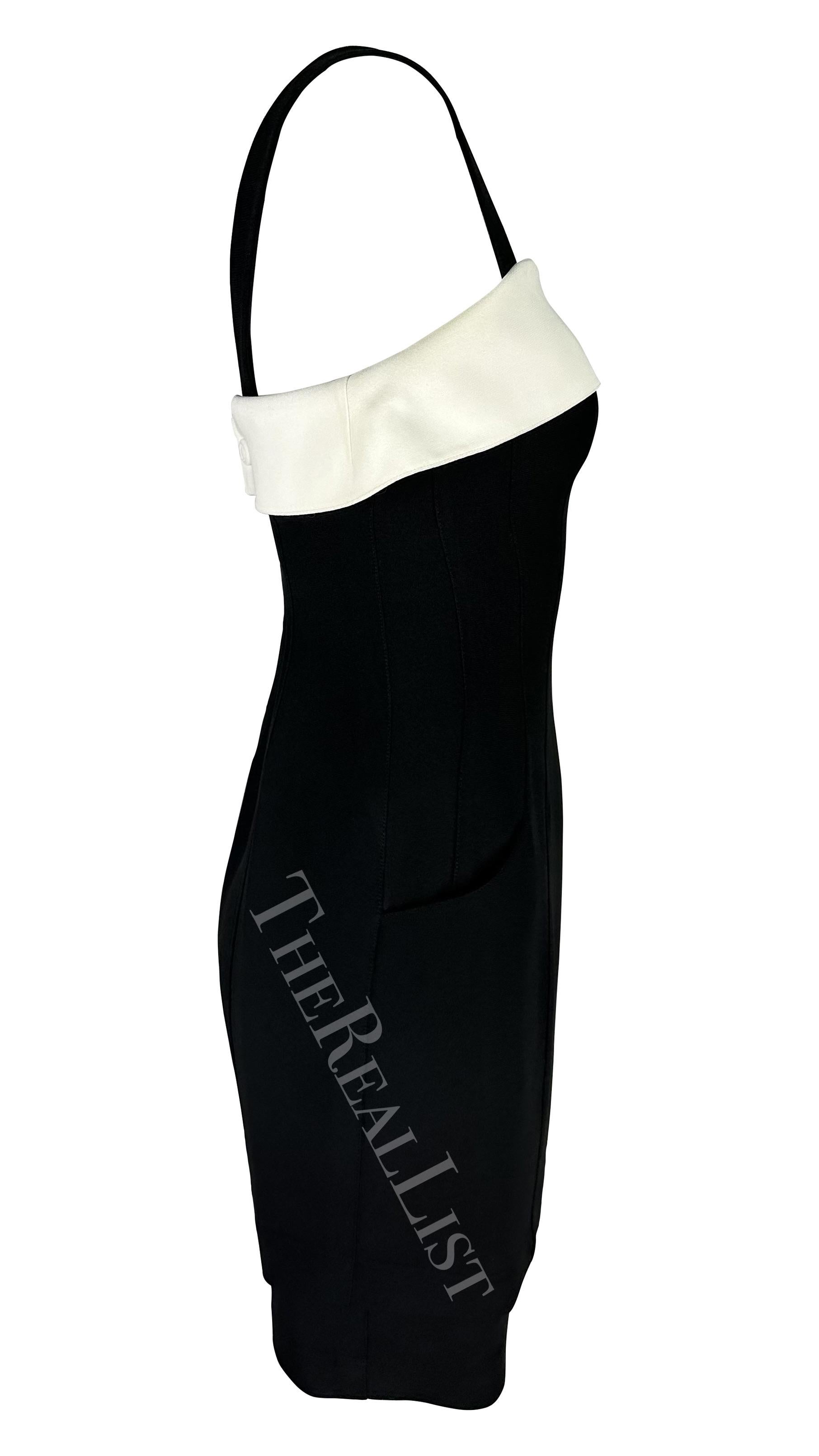 S/S 1996 Thierry Mugler Runway Black White Trim Cinched Mini Dress For Sale 1