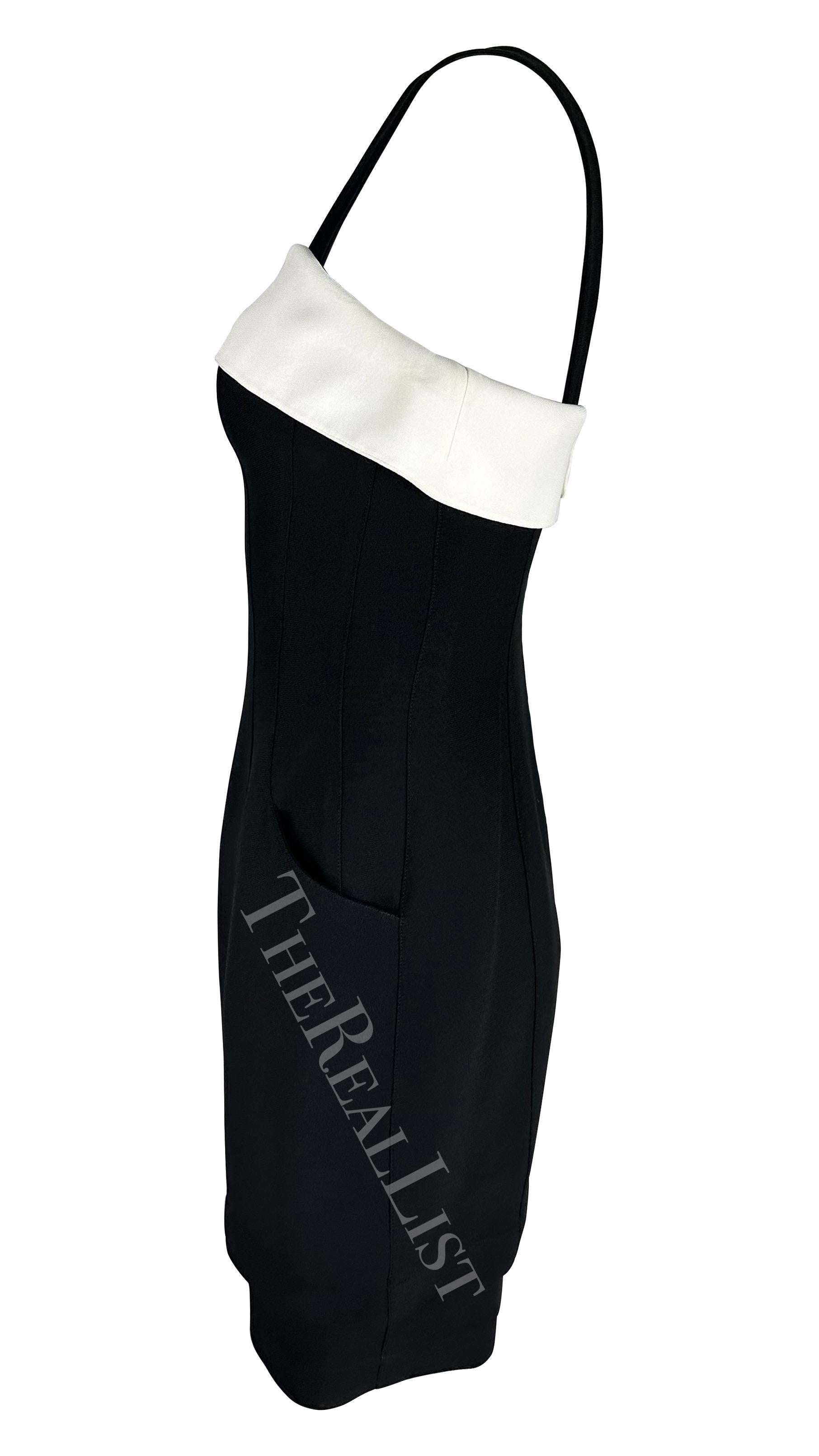 S/S 1996 Thierry Mugler Runway Black White Trim Cinched Mini Dress For Sale 4