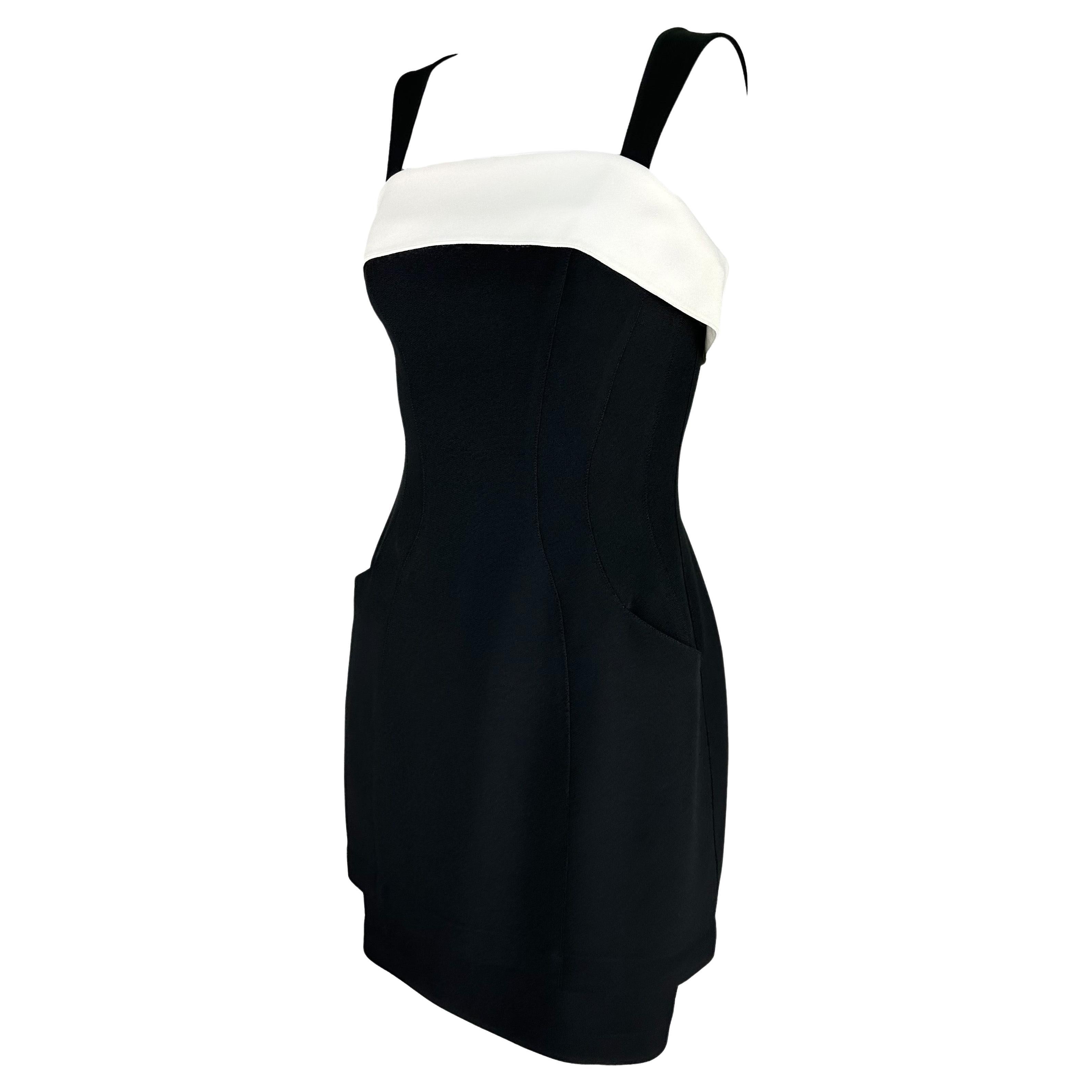 S/S 1996 Thierry Mugler Runway Black White Trim Cinched Mini Dress For Sale