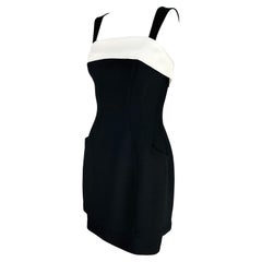 Used S/S 1996 Thierry Mugler Runway Black White Trim Cinched Mini Dress