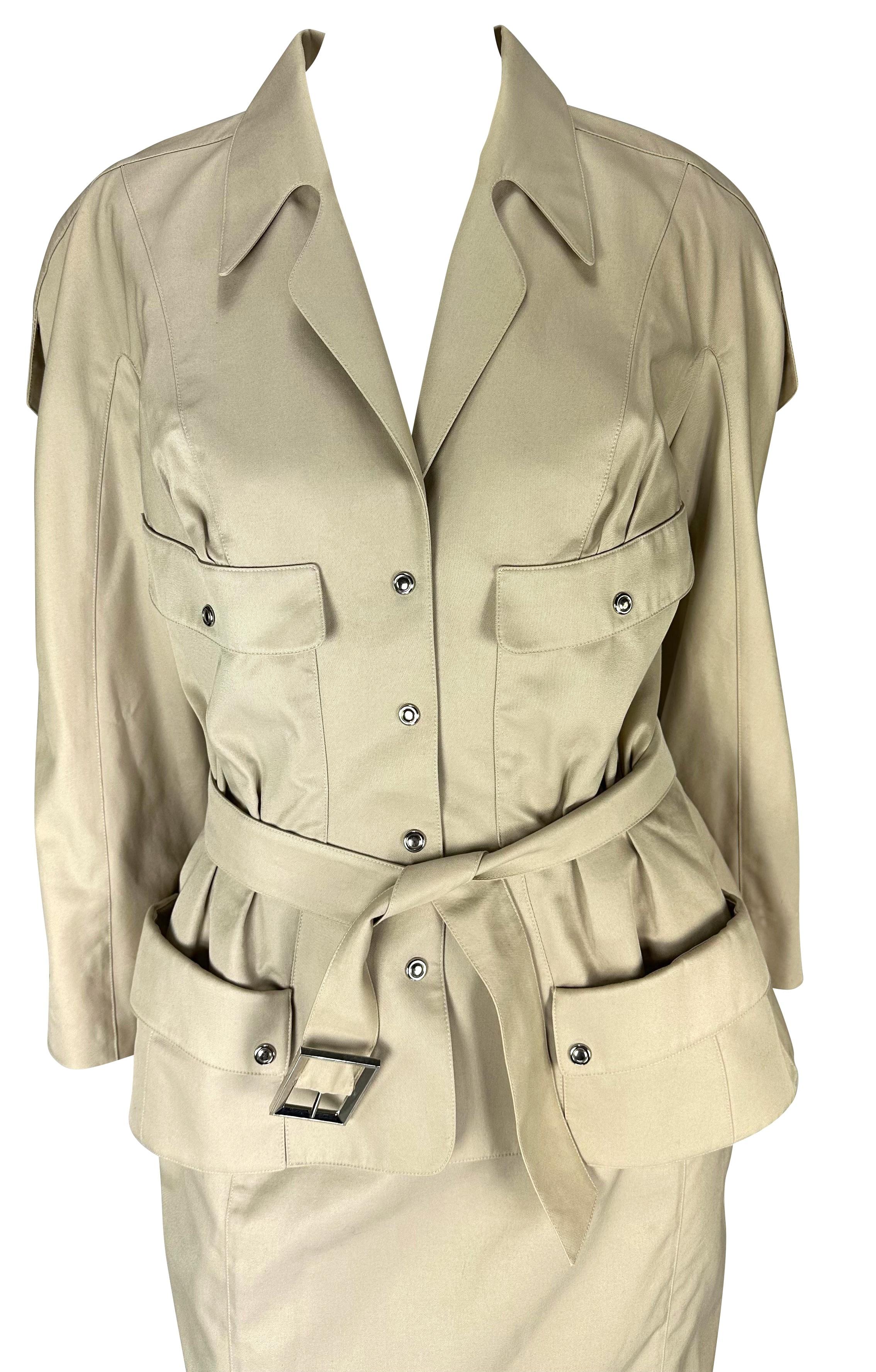 S/S 1996 Thierry Mugler Runway Khaki Cinched Belted Skirt Suit For Sale 3