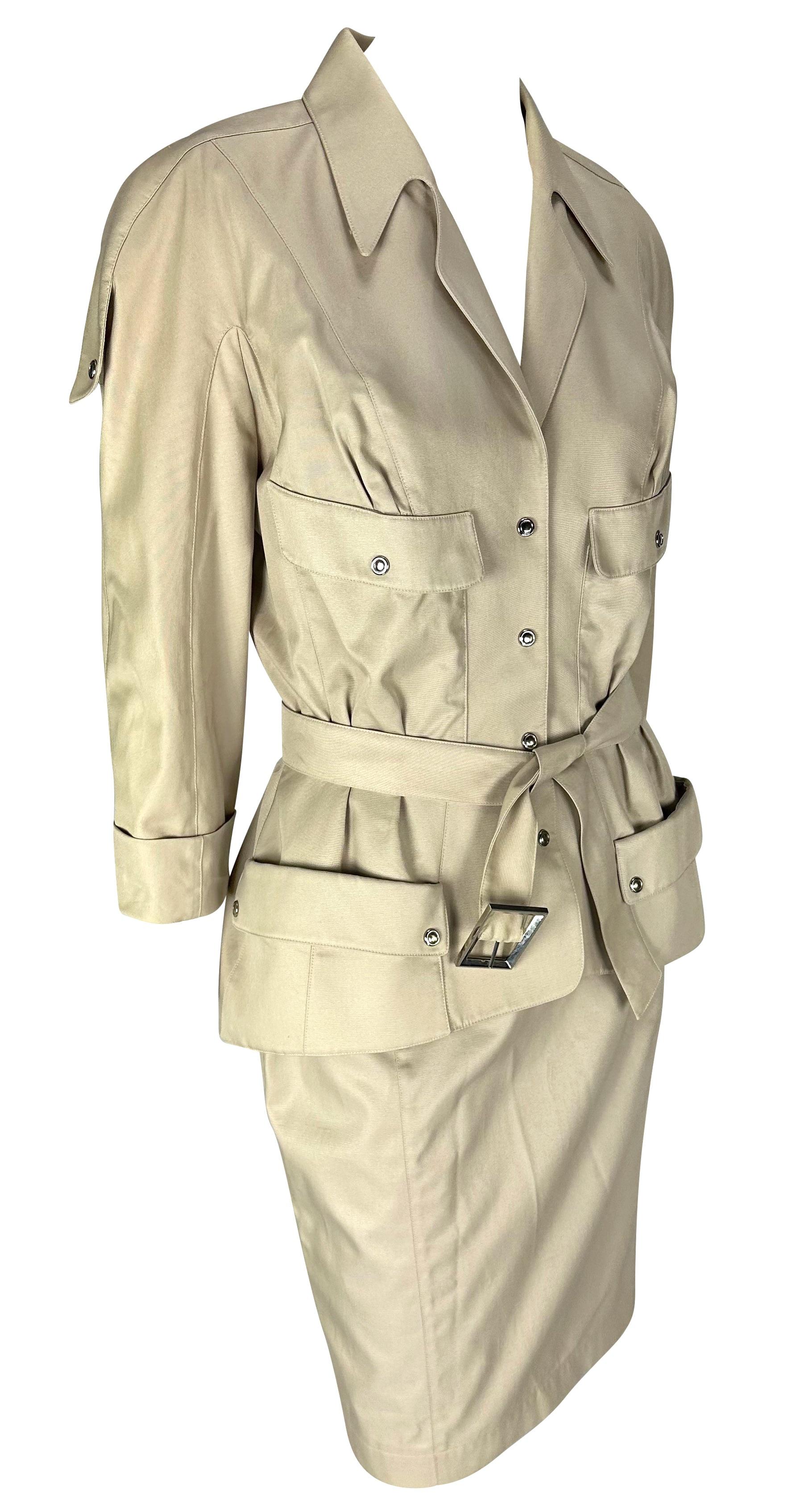 S/S 1996 Thierry Mugler Runway Khaki Cinched Belted Skirt Suit In Excellent Condition For Sale In West Hollywood, CA