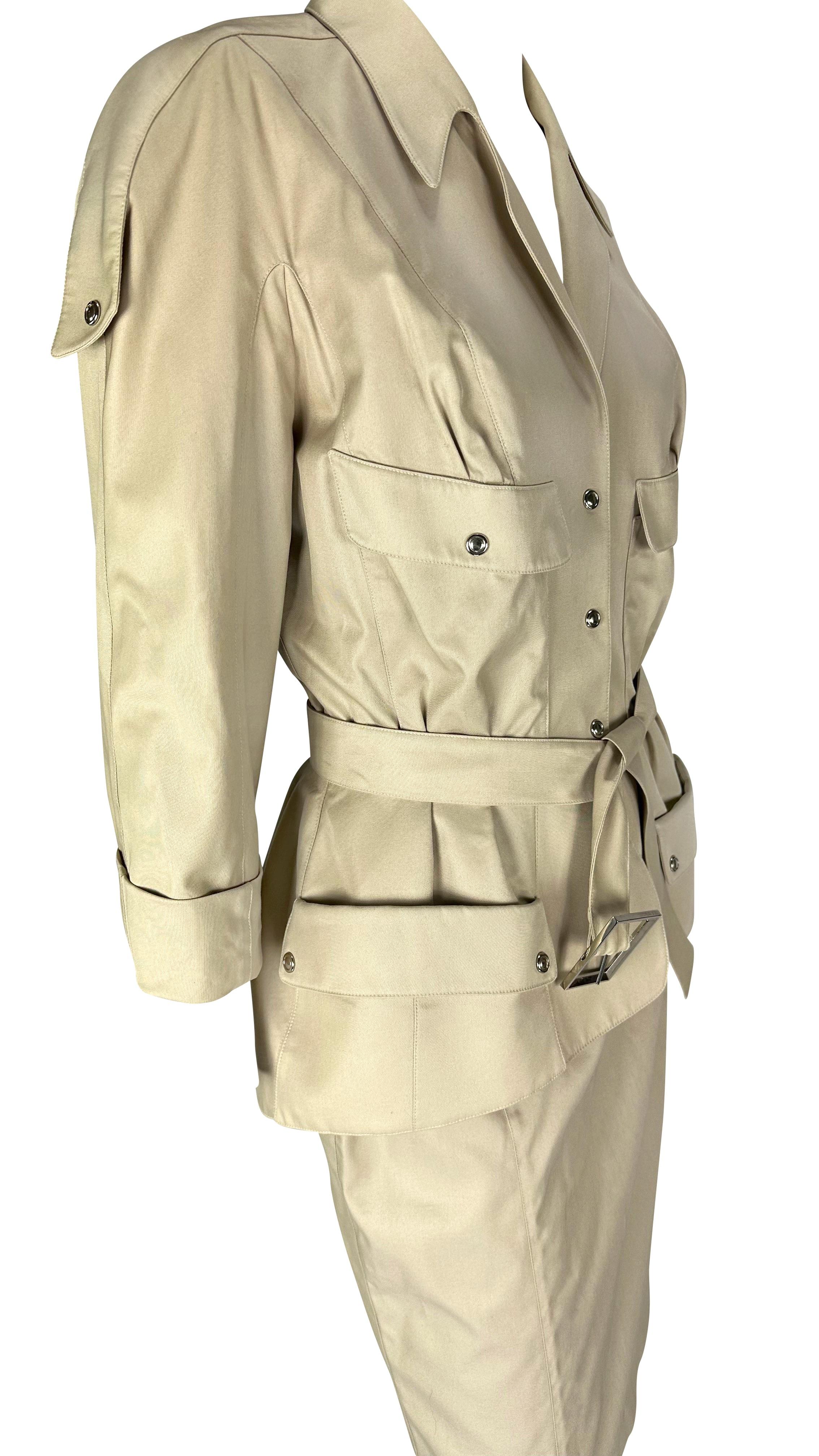 Women's S/S 1996 Thierry Mugler Runway Khaki Cinched Belted Skirt Suit For Sale