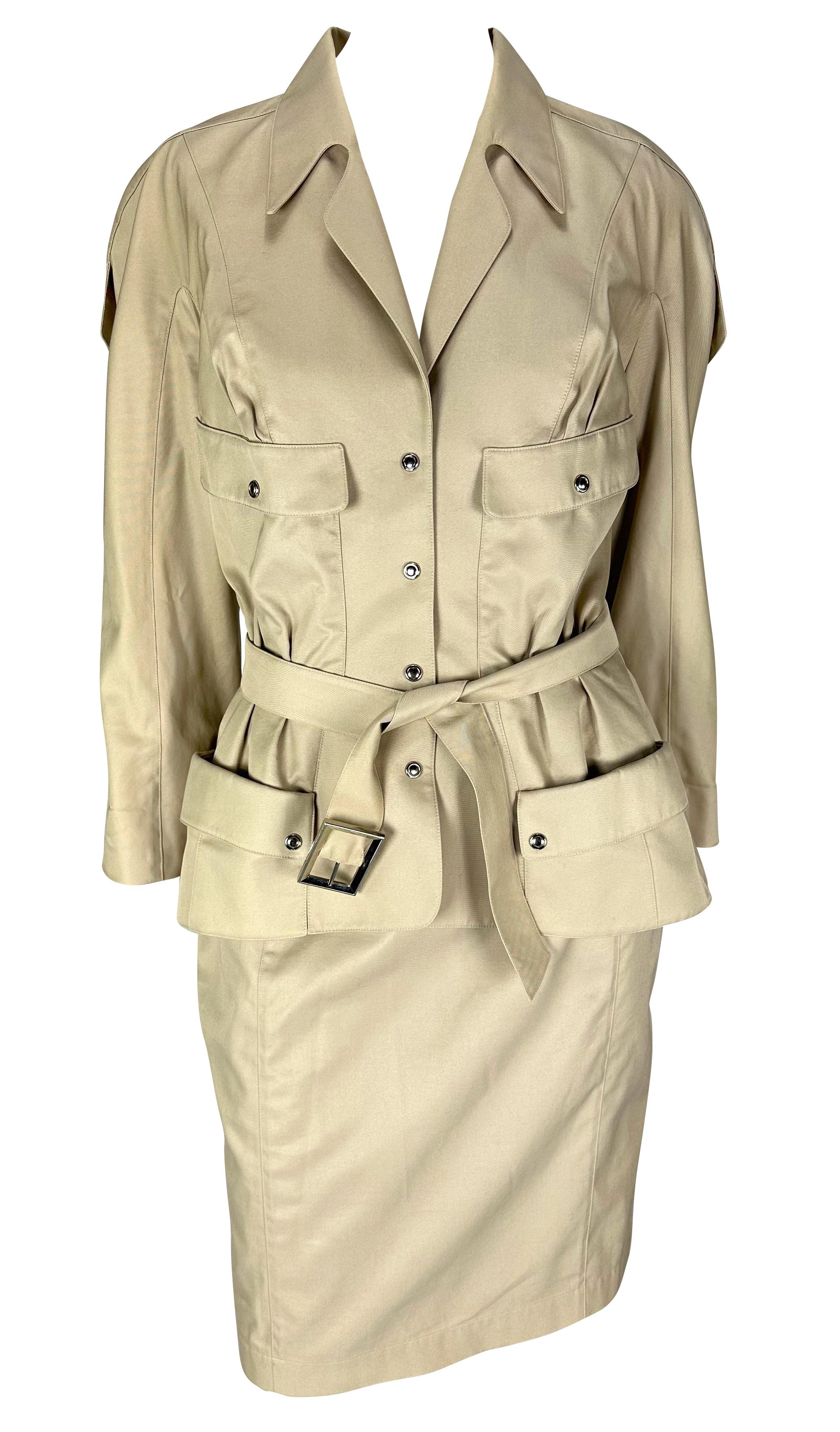 S/S 1996 Thierry Mugler Runway Khaki Cinched Belted Skirt Suit For Sale 3