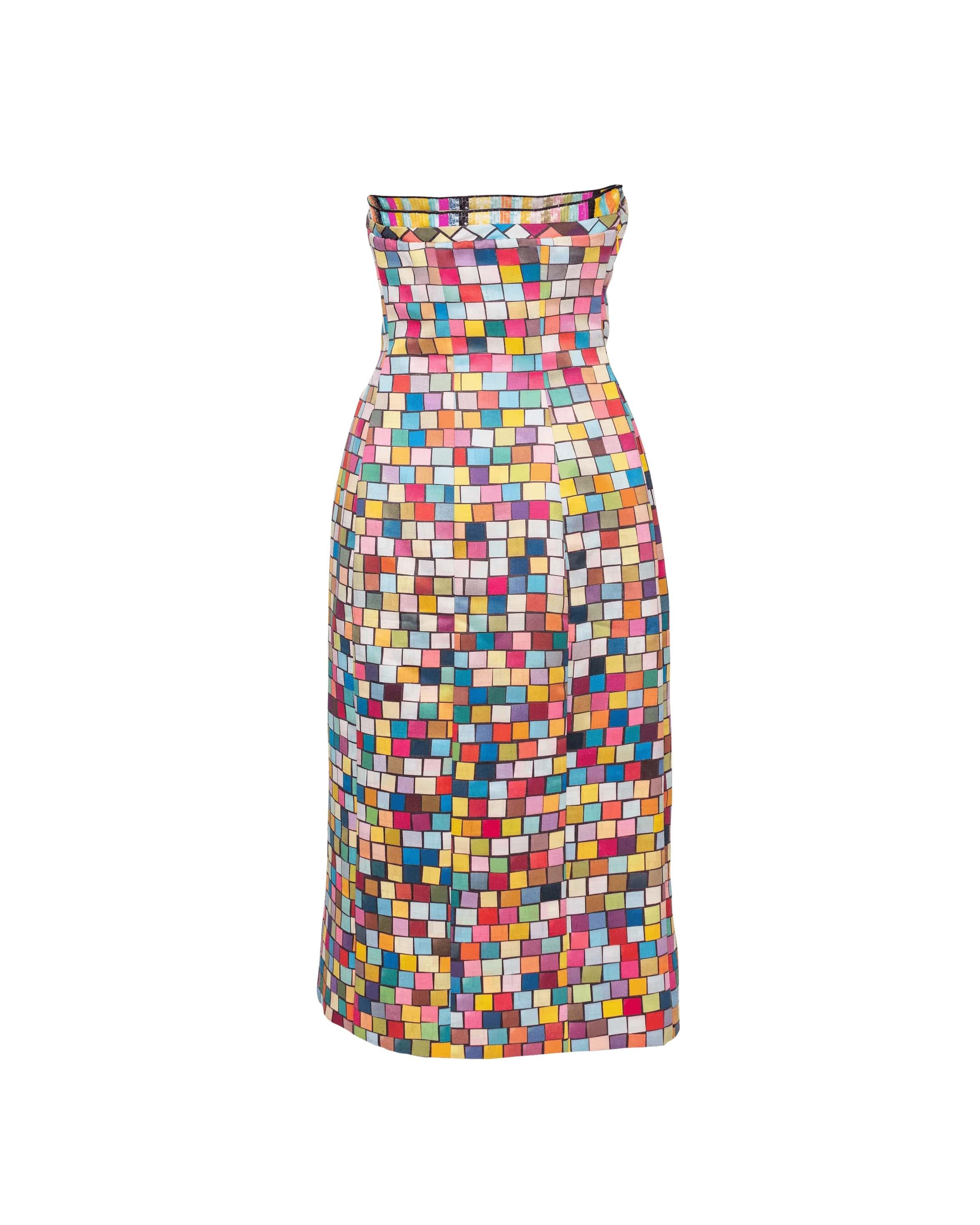 S/S 1996 Todd Oldham Rainbow Brick Patterned Midi Dress In Good Condition In North Hollywood, CA