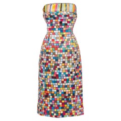 S/S 1996 Todd Oldham Rainbow Brick Patterned Midi Dress