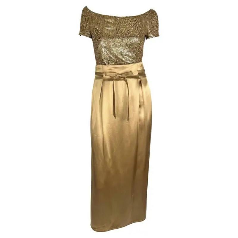 S/S 1996 Valentino Garavani Conjunto de falda y body de satén con lentejuelas y cuentas de la pasarela