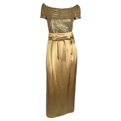S/S 1996 Valentino Garavani Runway Beaded Sequin Shell Bodysuit Satin Skirt Set