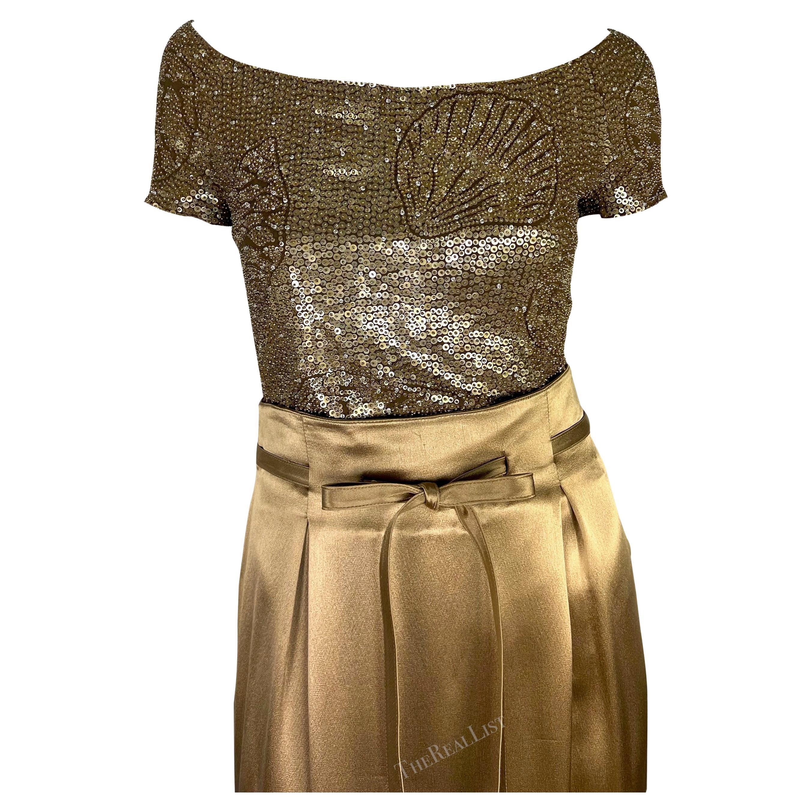 Donna P/E 1996 Valentino Garavani Runway Set di perline e paillettes, body e gonna in raso in vendita