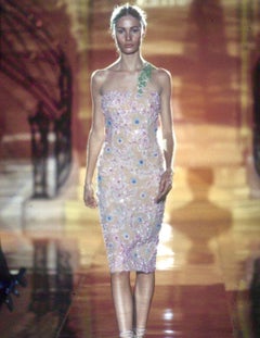 S/S 1997 Atelier Versace by Gianni Beaded Floral Dress Corset Removable Strap
