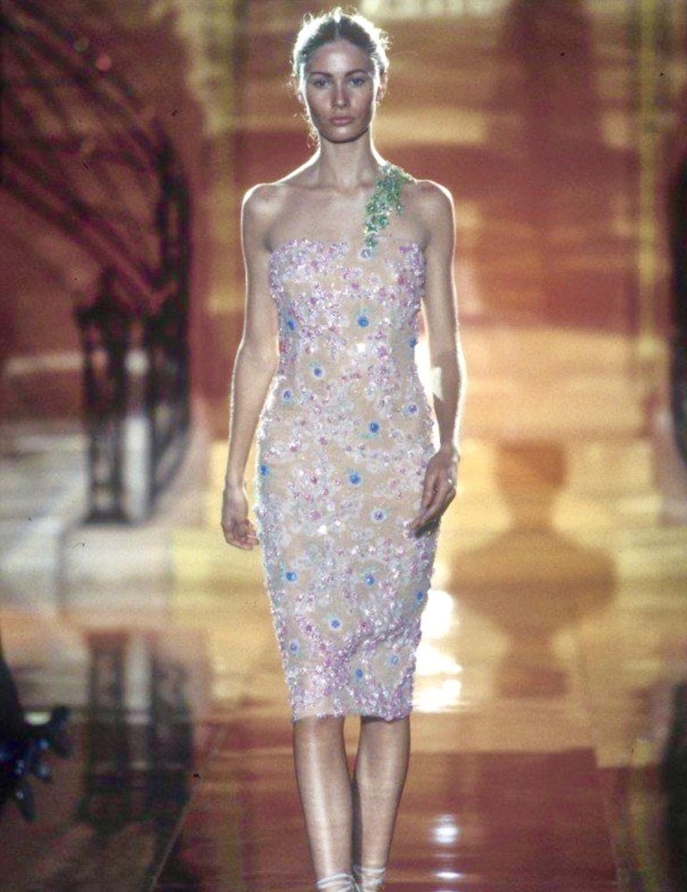 S/S 1997 Atelier Versace by Gianni Beaded Floral Dress Corset Removable  Strap For Sale at 1stDibs