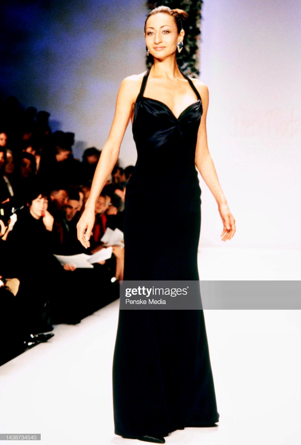 S/S 1997 Bob Mackie Runway Black Halterneck Satin Panel Backless Gown For Sale 7